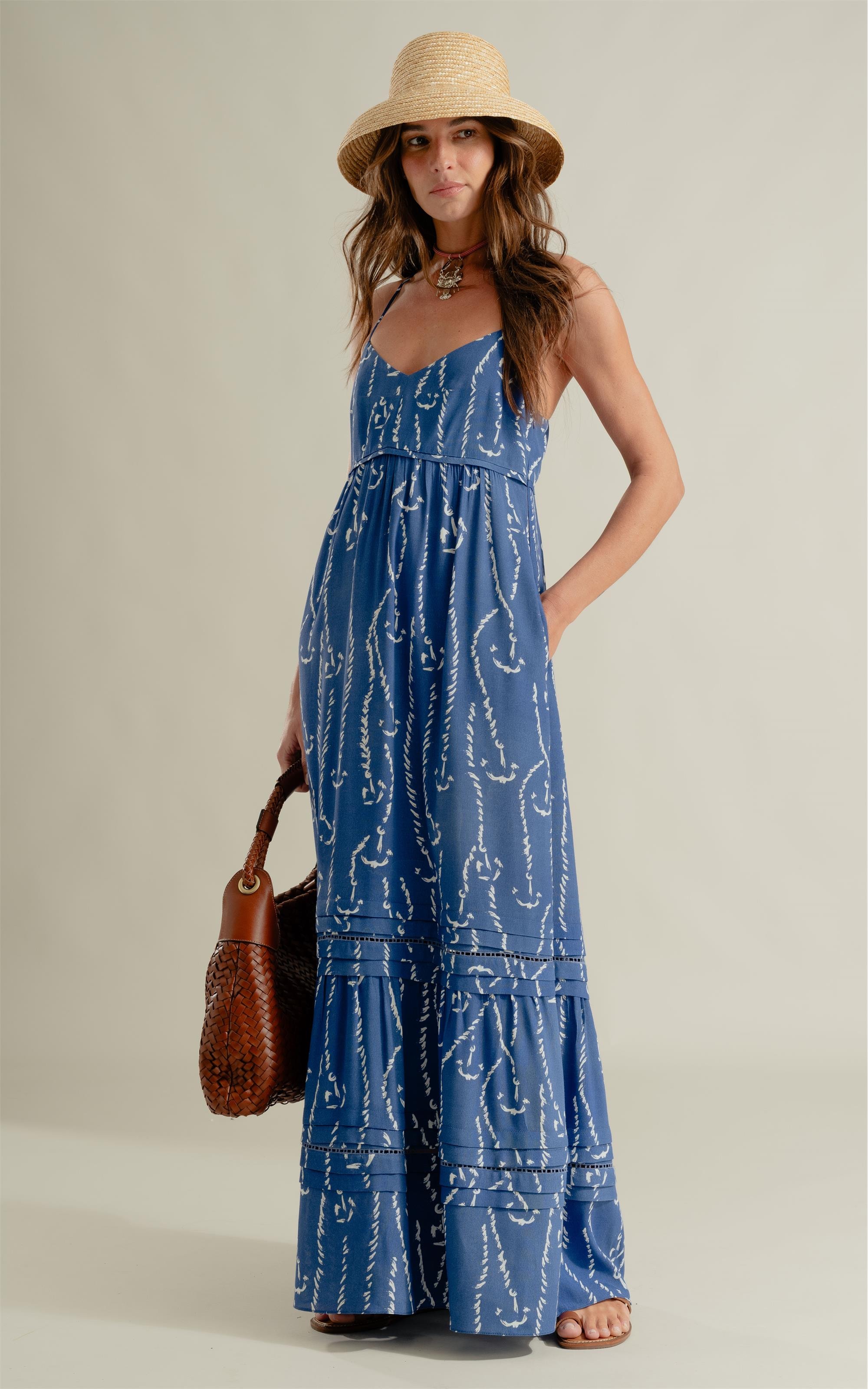 Vestido Léa Est Cordas Viscose Azul Bic