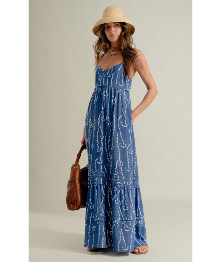 Vestido Léa Est Cordas Viscose Azul Bic