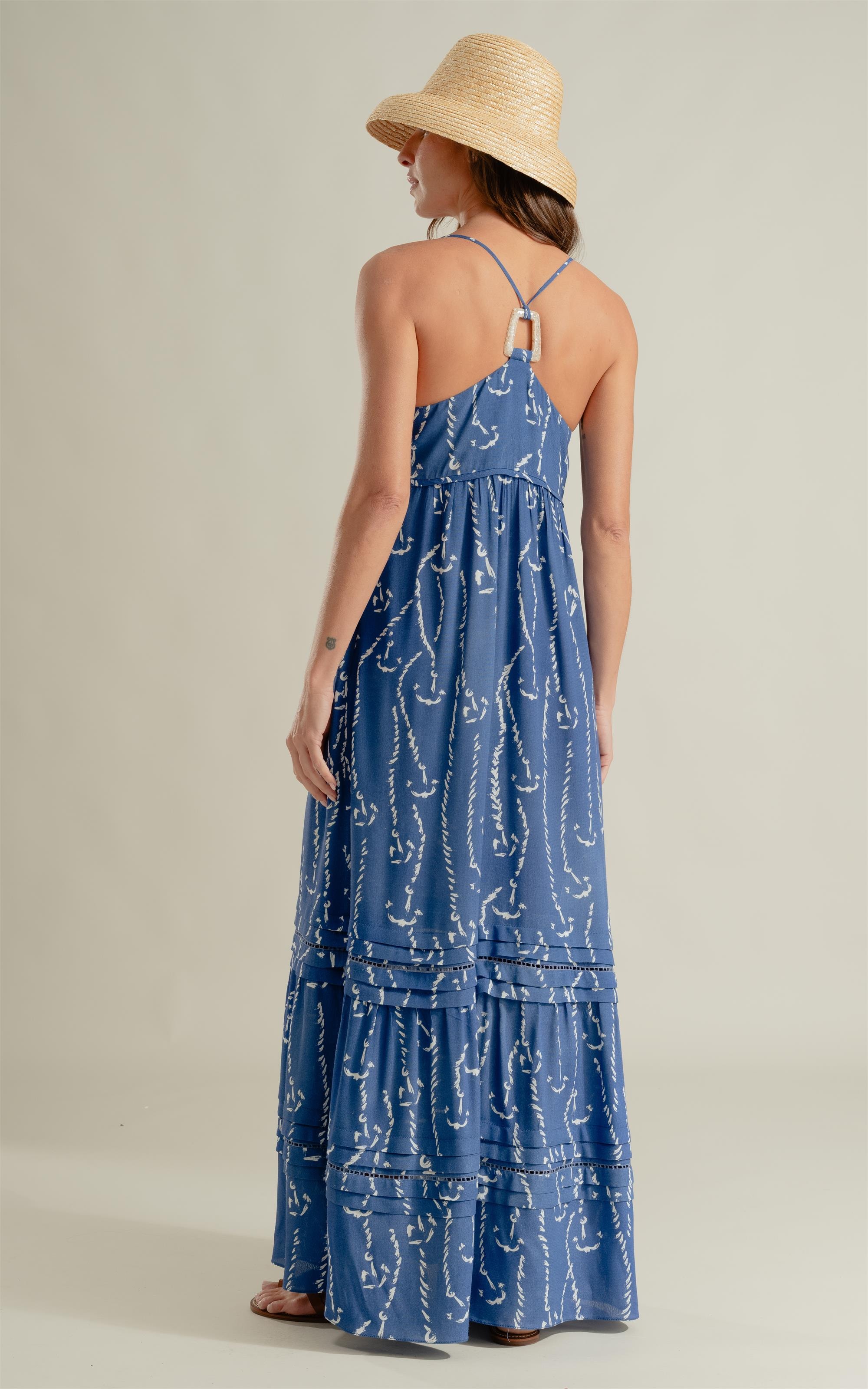 Vestido Léa Est Cordas Viscose Azul Bic