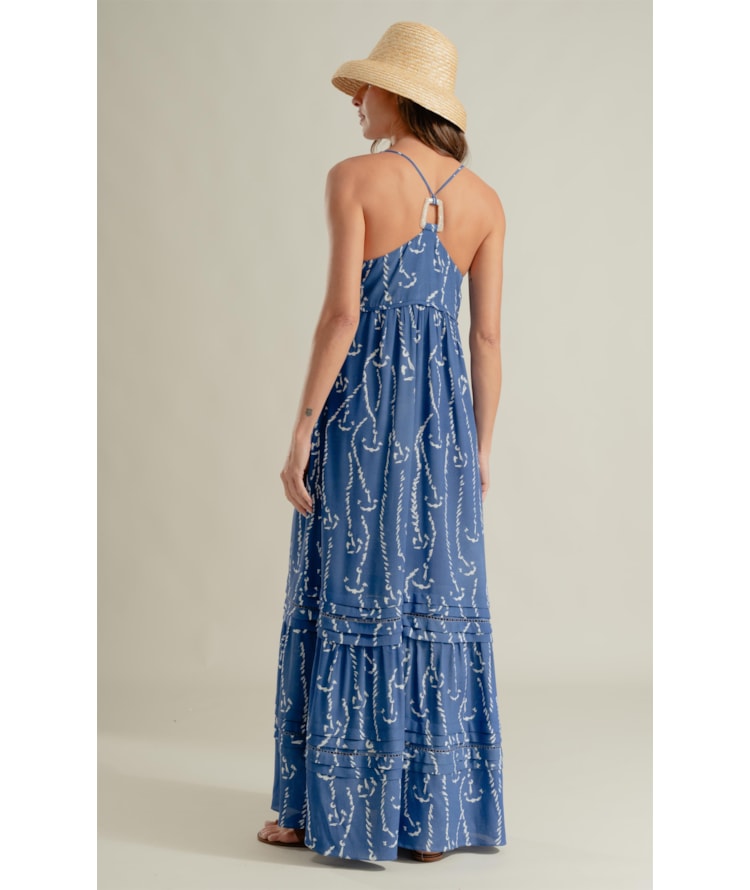 Vestido Léa Est Cordas Viscose Azul Bic