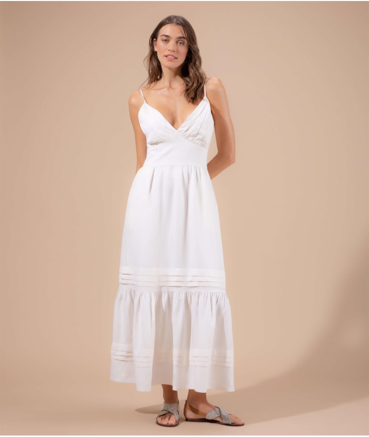 Vestido Linho  Alice  Com Seda Off White