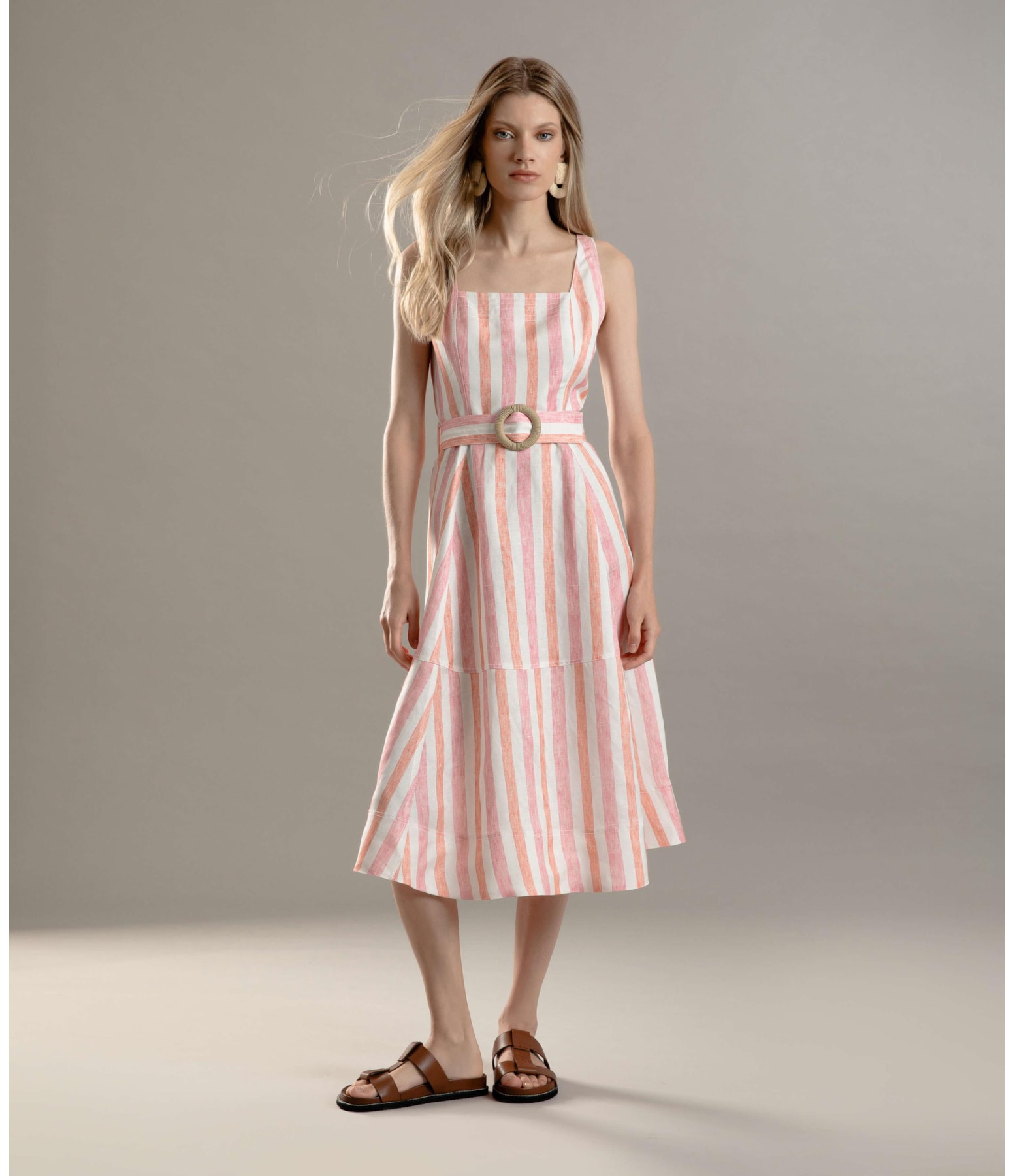 Vestido Linho  Arraial  Listrado Lilas