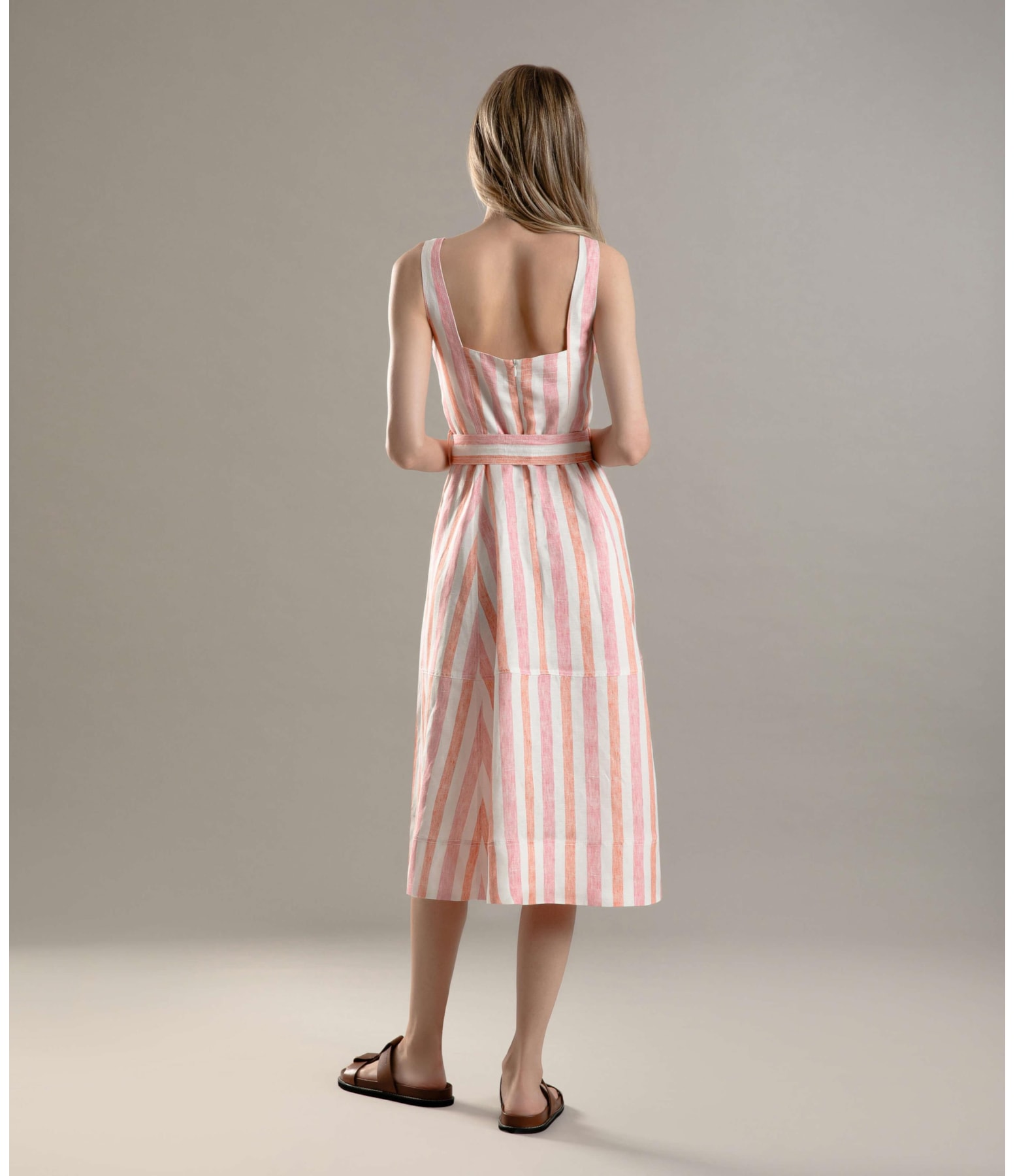 Vestido Linho  Arraial  Listrado Lilas