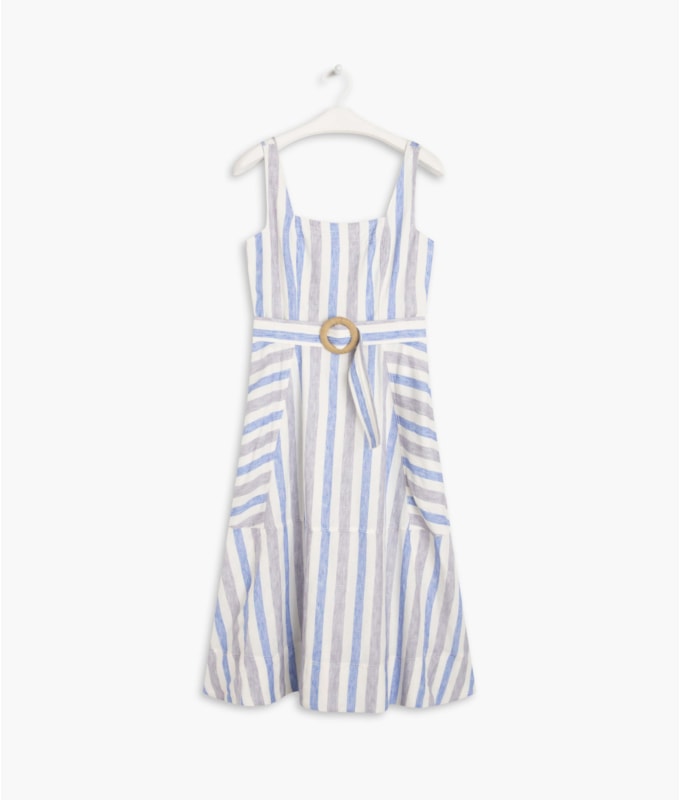 Vestido Linho  Arraial  Listrado Lilas