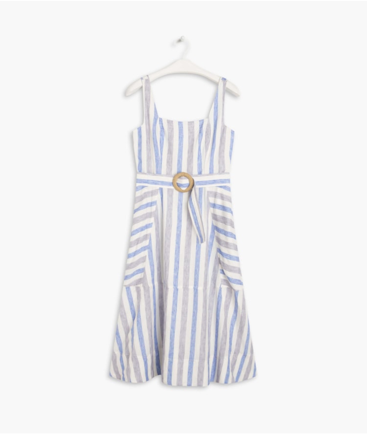 Vestido Linho  Arraial  Listrado Lilas