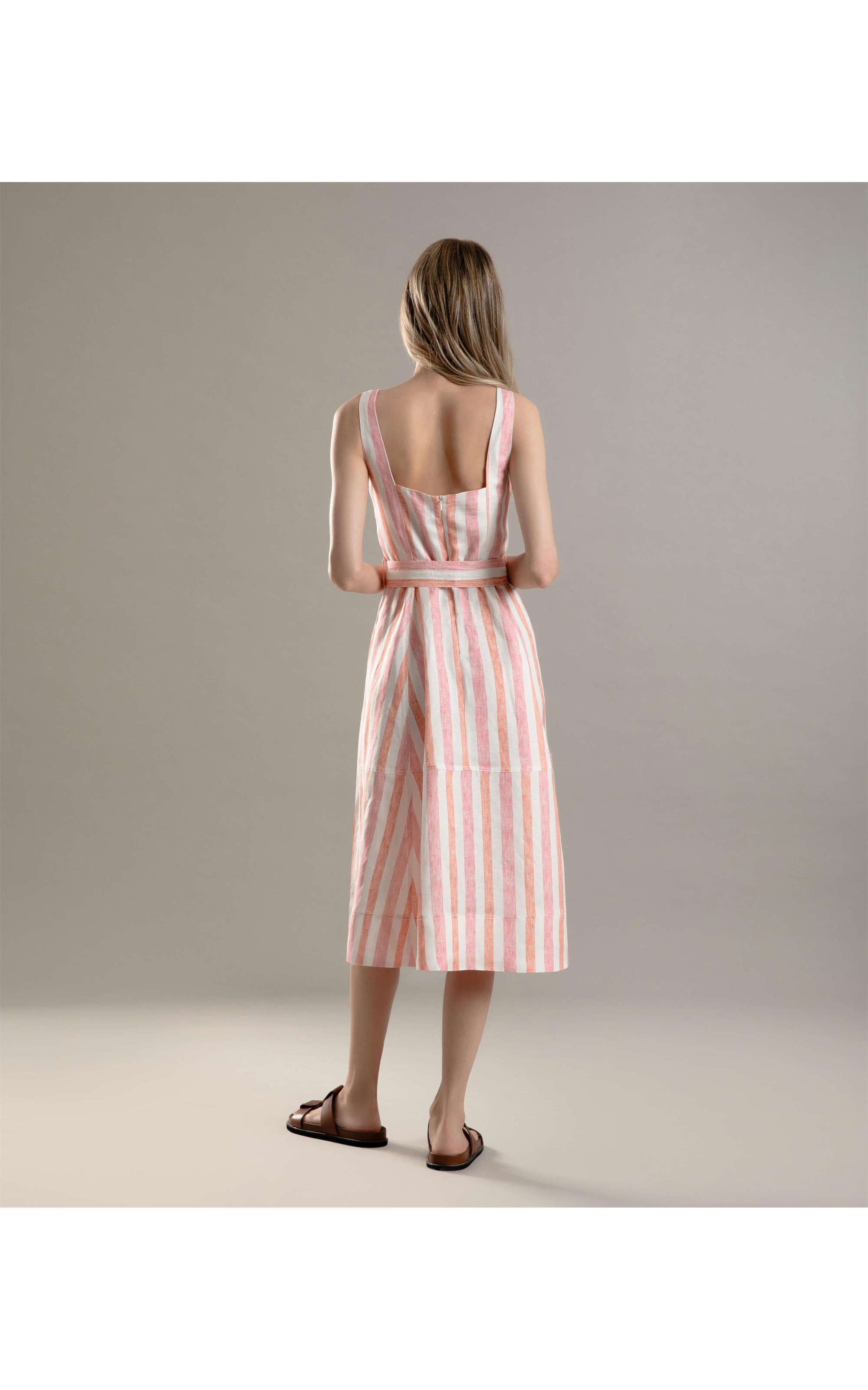 Vestido Linho  Arraial  Listrado Rosa Gum