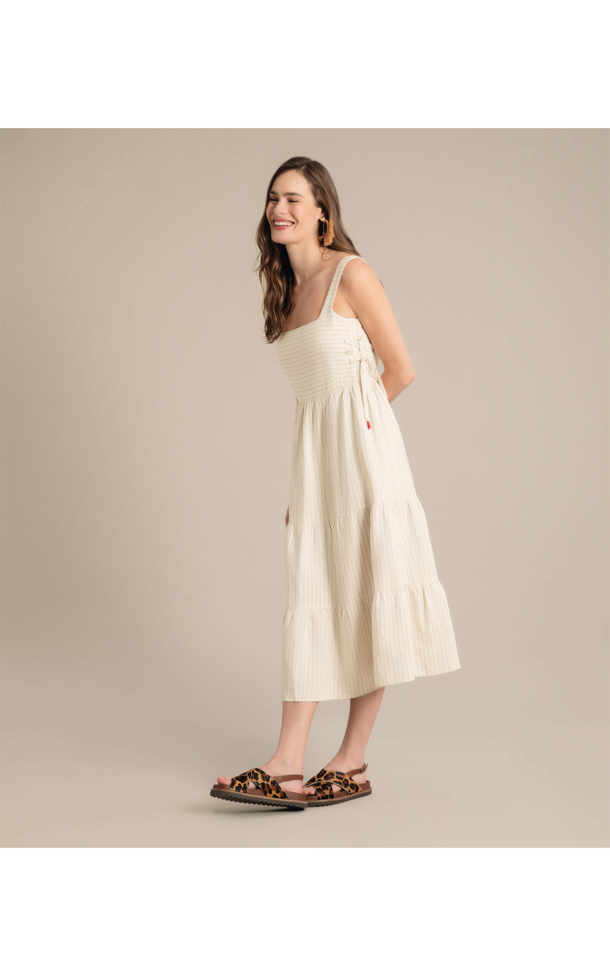 Vestido Linho  Bené  Ft Listrado Areia