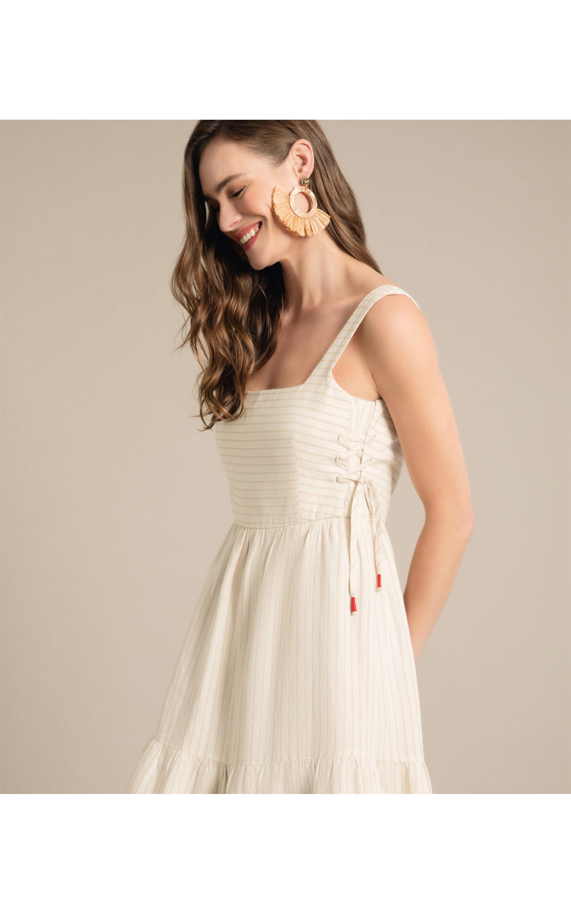 Vestido Linho  Bené  Ft Listrado Areia
