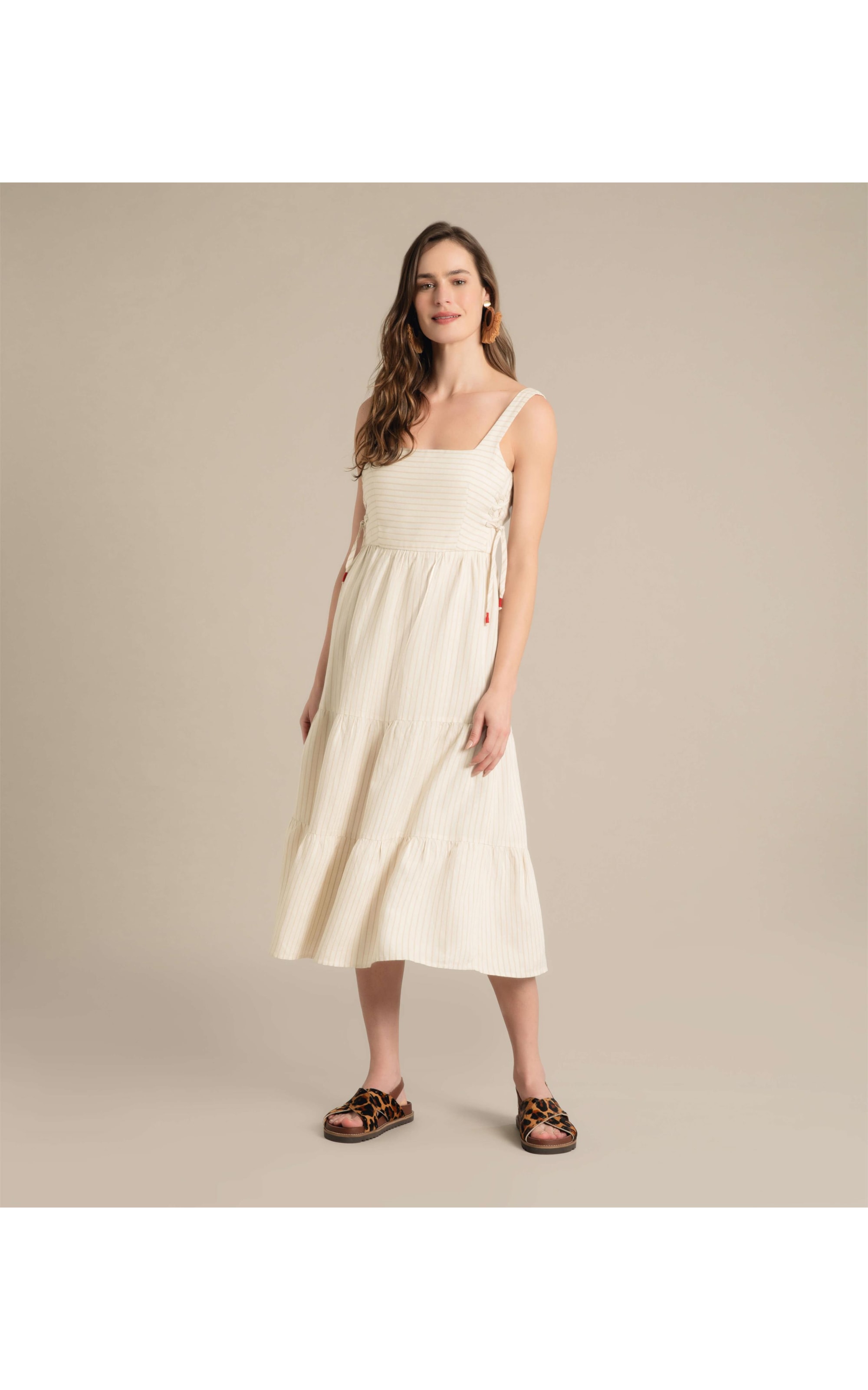 Vestido Linho  Bené  Ft Listrado Areia