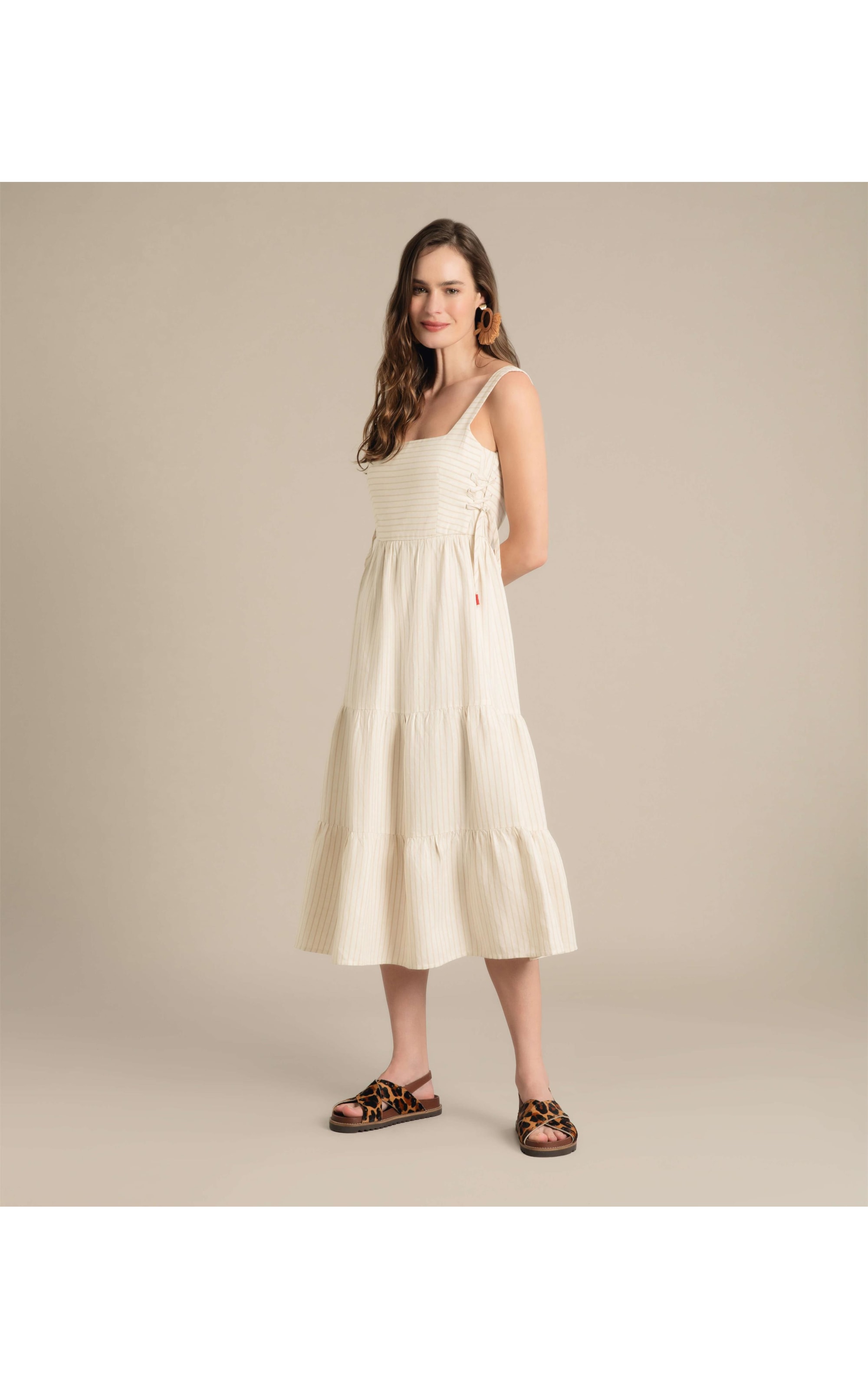 Vestido Linho  Bené  Ft Listrado Areia