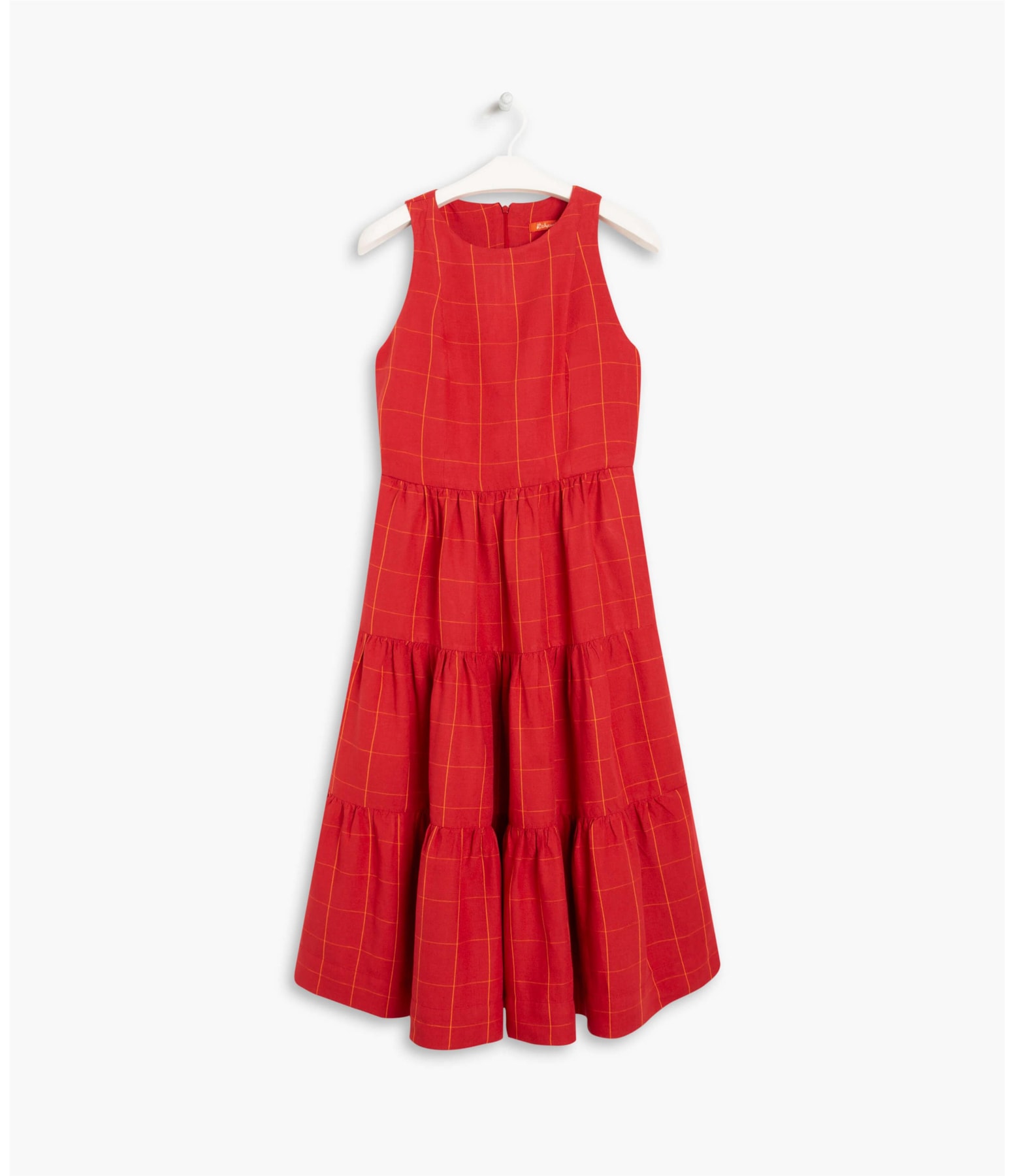 Vestido Linho  Blu  Ft Xadrez Vermelho