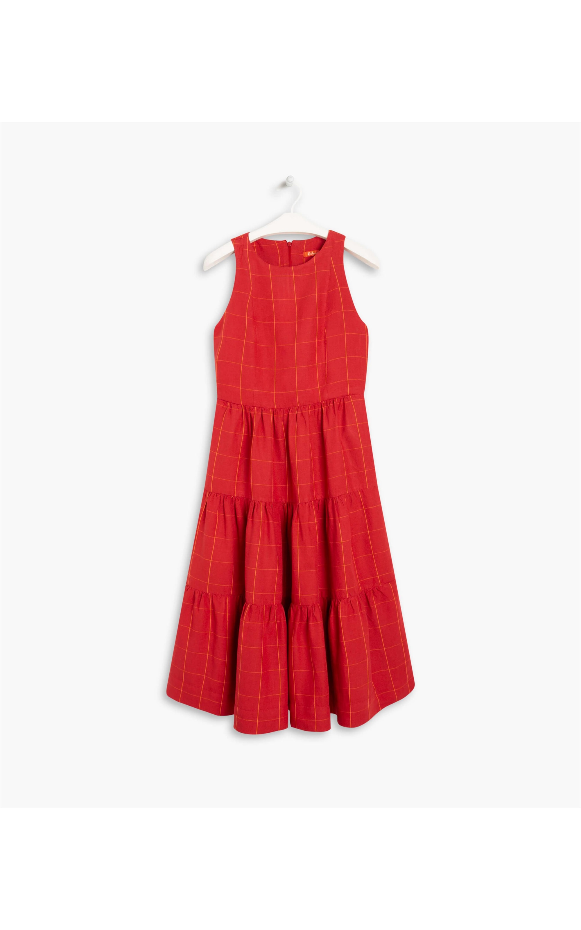 Vestido Linho  Blu  Ft Xadrez Vermelho