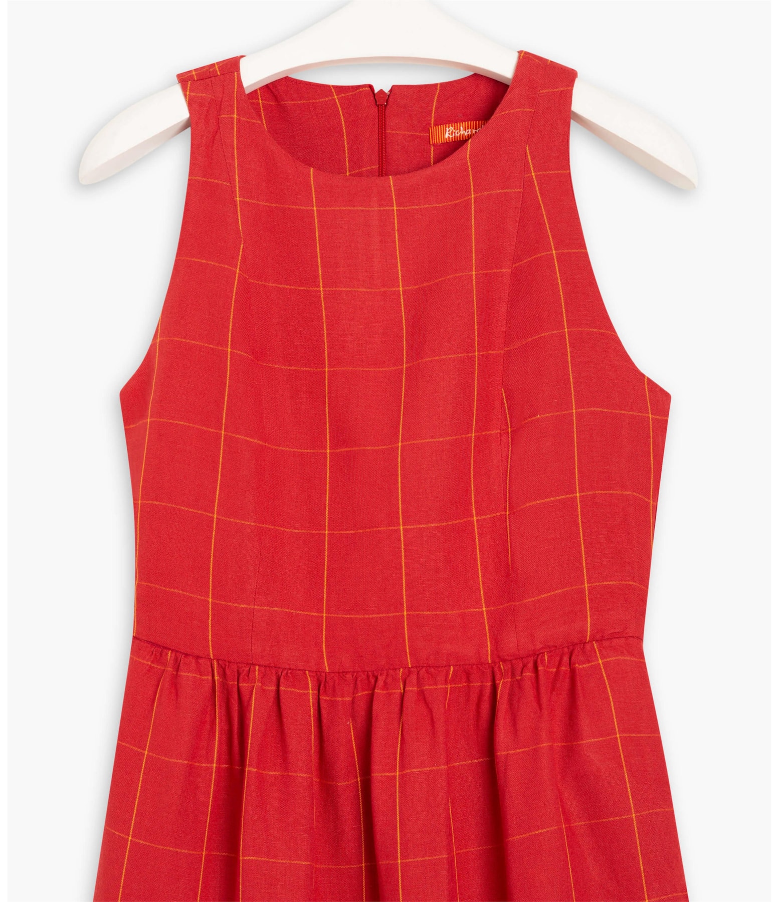 Vestido Linho  Blu  Ft Xadrez Vermelho