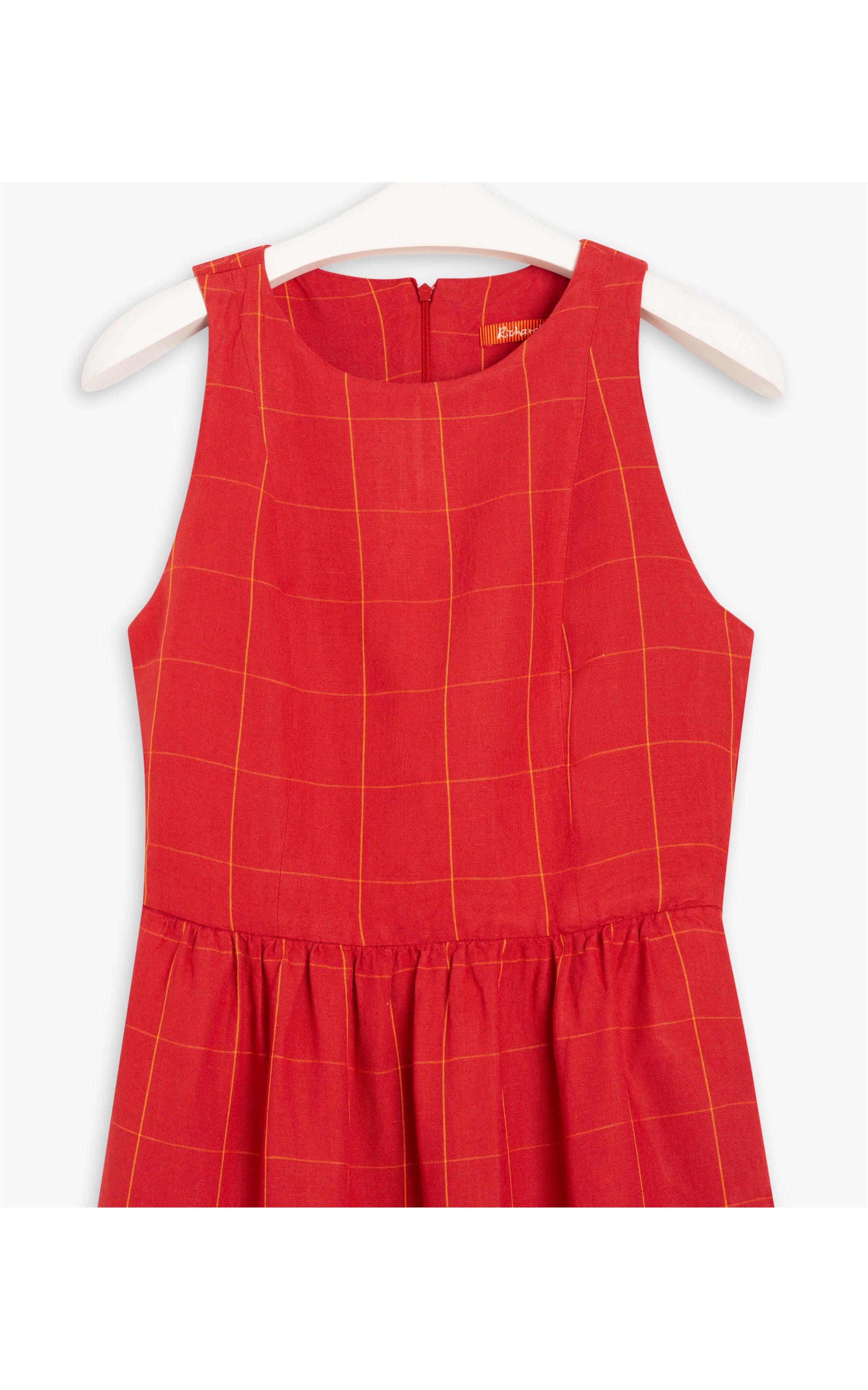 Vestido Linho  Blu  Ft Xadrez Vermelho