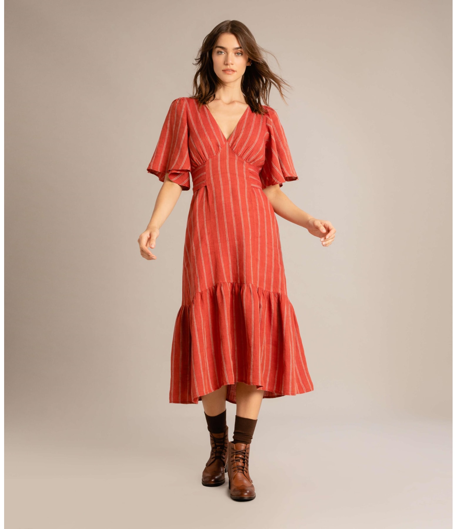 Vestido Linho  Brigite  Liso Vinho