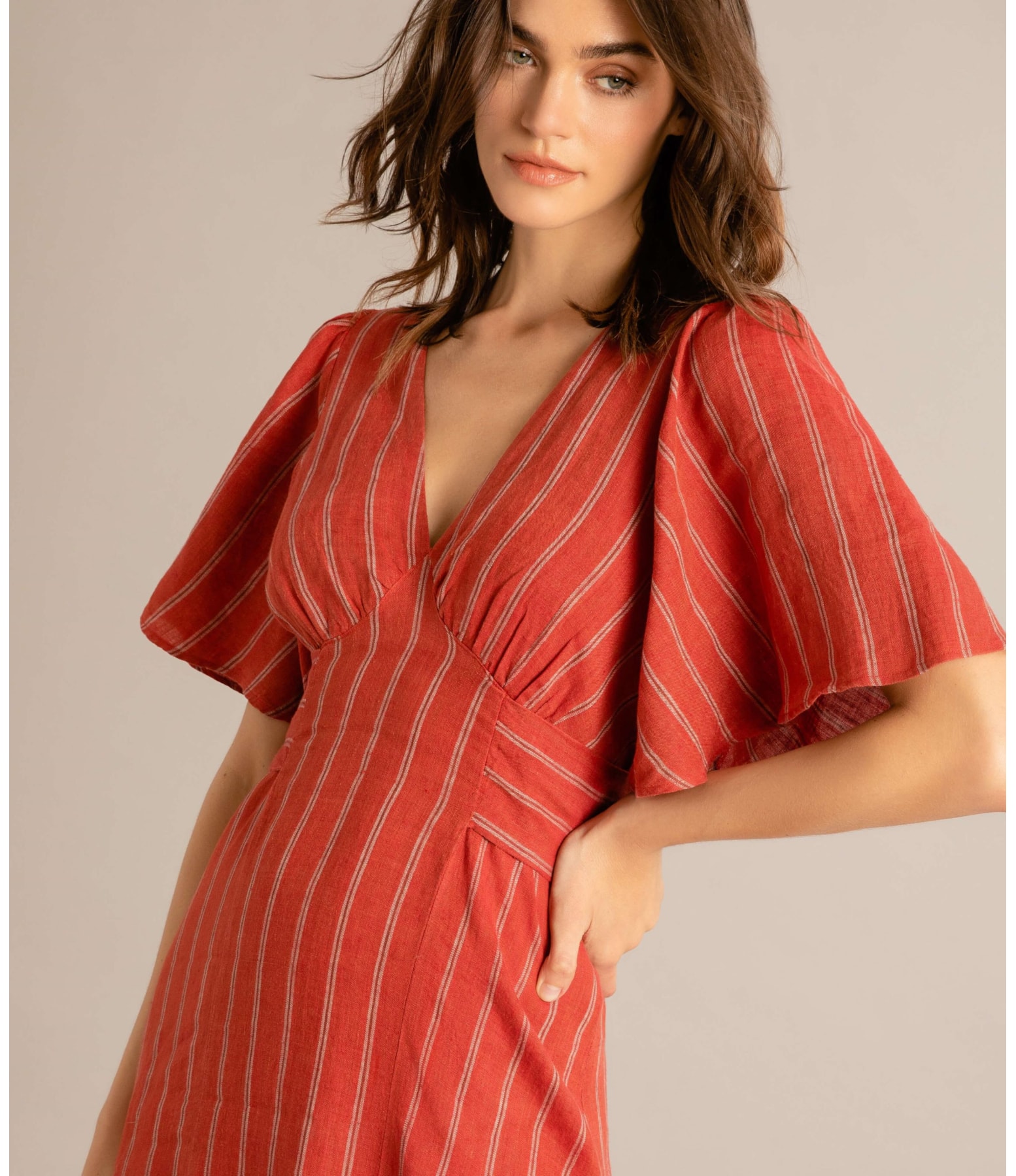Vestido Linho  Brigite  Liso Vinho