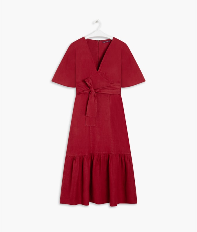 Vestido Linho  Brigite  Liso Vinho