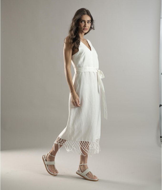 Vestido Linho  Buzios  Liso Off White