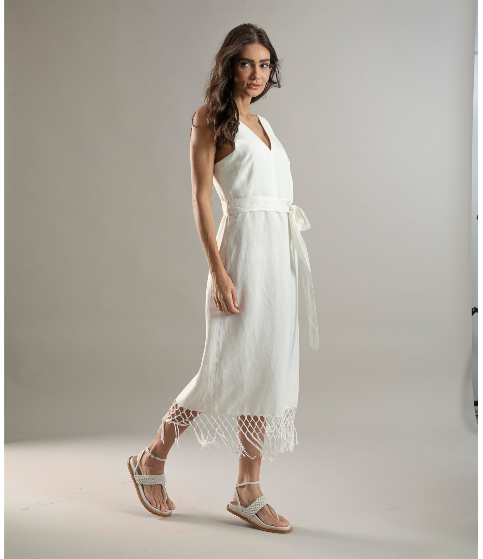 Vestido Linho  Buzios  Liso Off White
