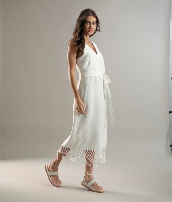 Vestido Linho  Buzios  Liso Off White