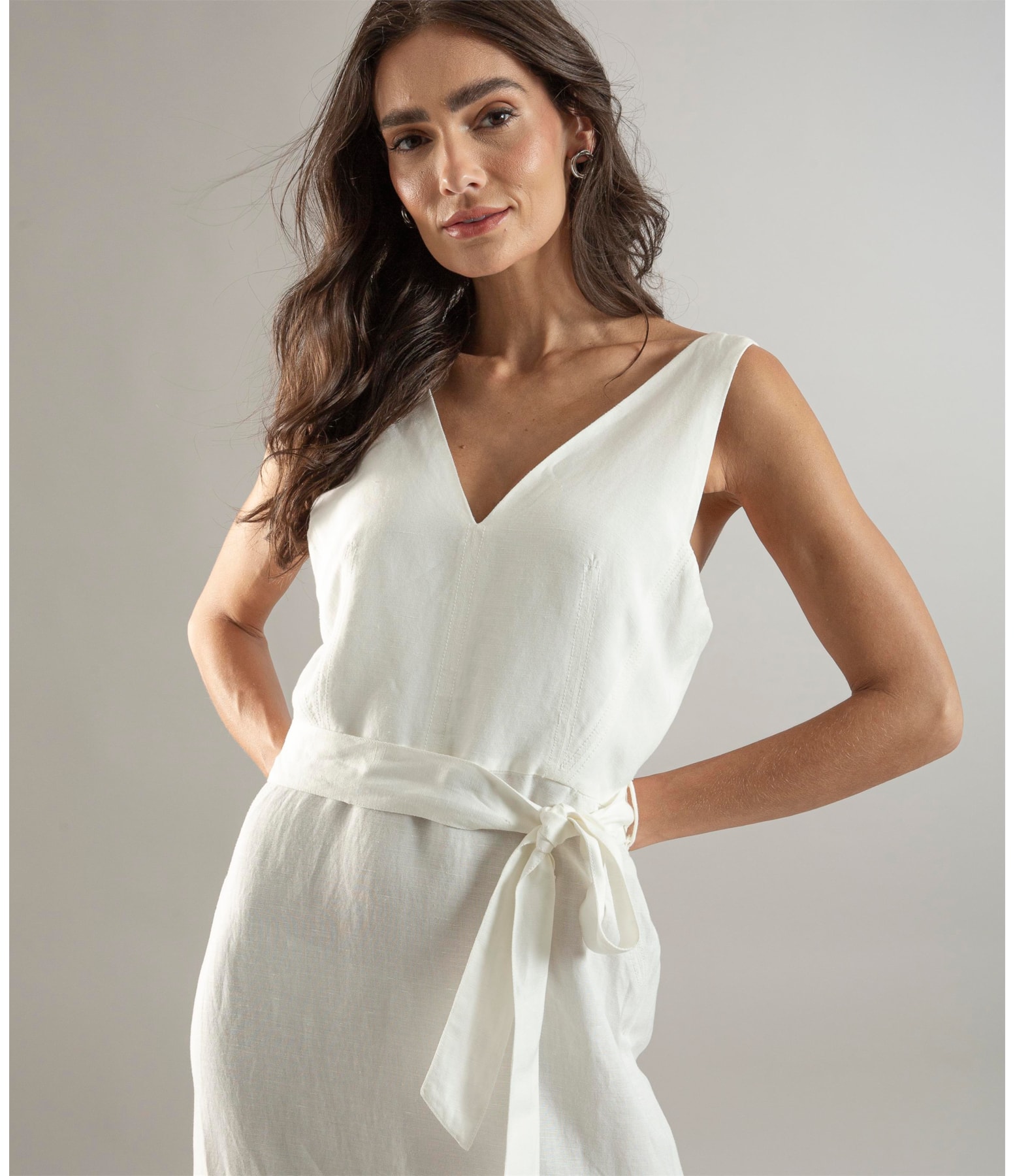 Vestido Linho  Buzios  Liso Off White