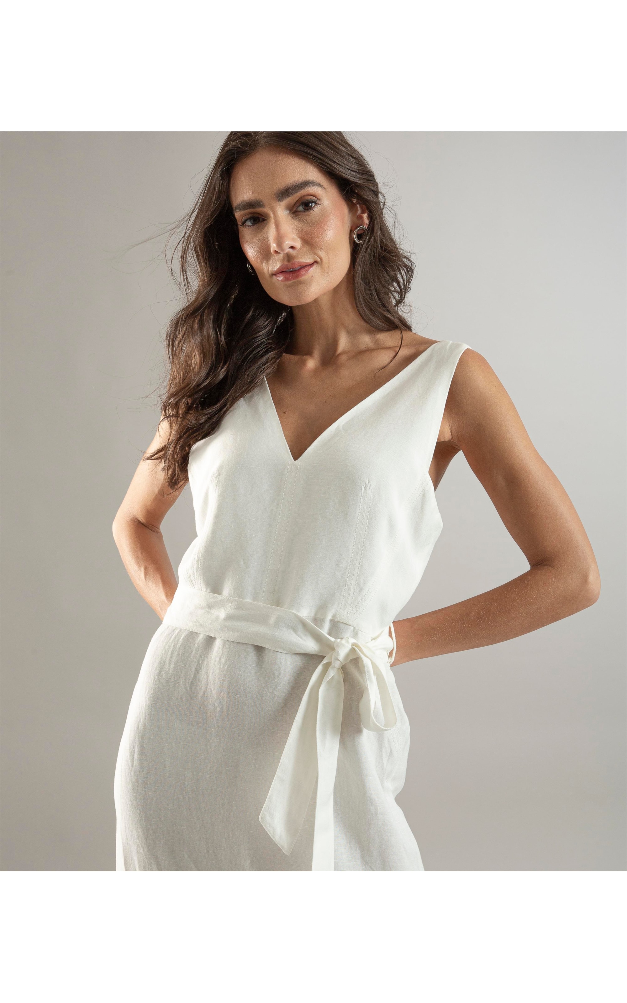 Vestido Linho  Buzios  Liso Off White