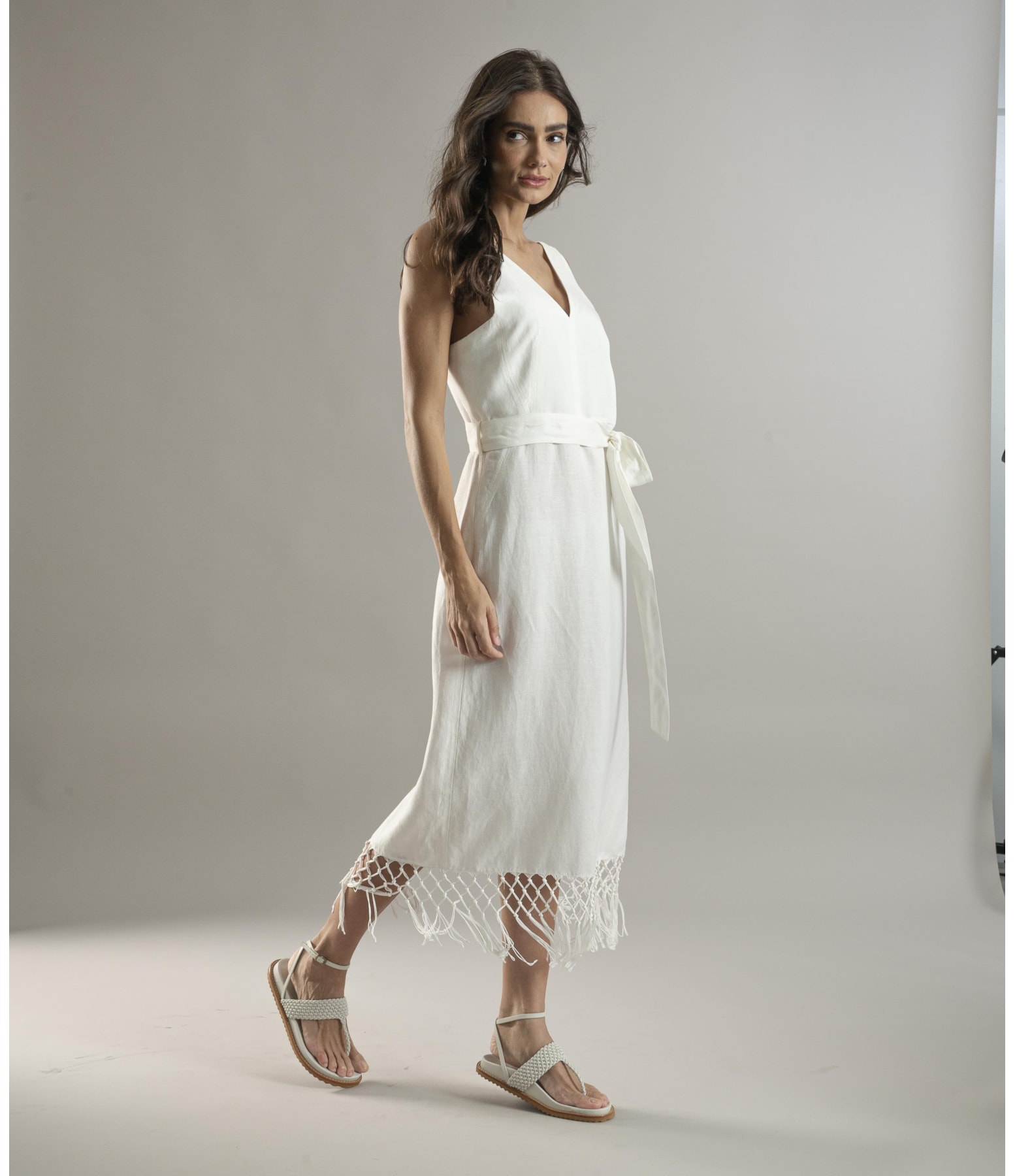 Vestido Linho  Buzios  Liso Off White