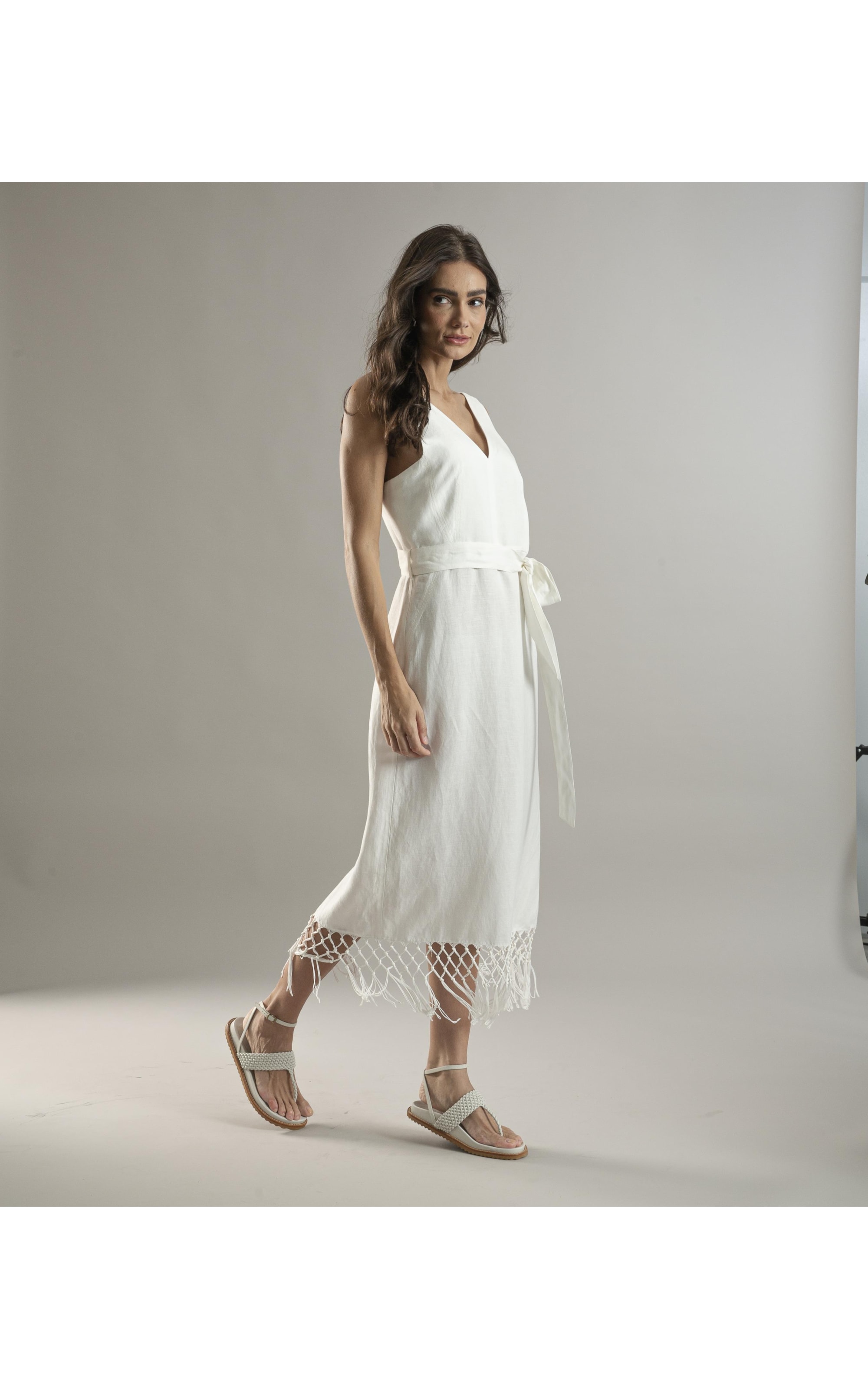 Vestido Linho  Buzios  Liso Off White