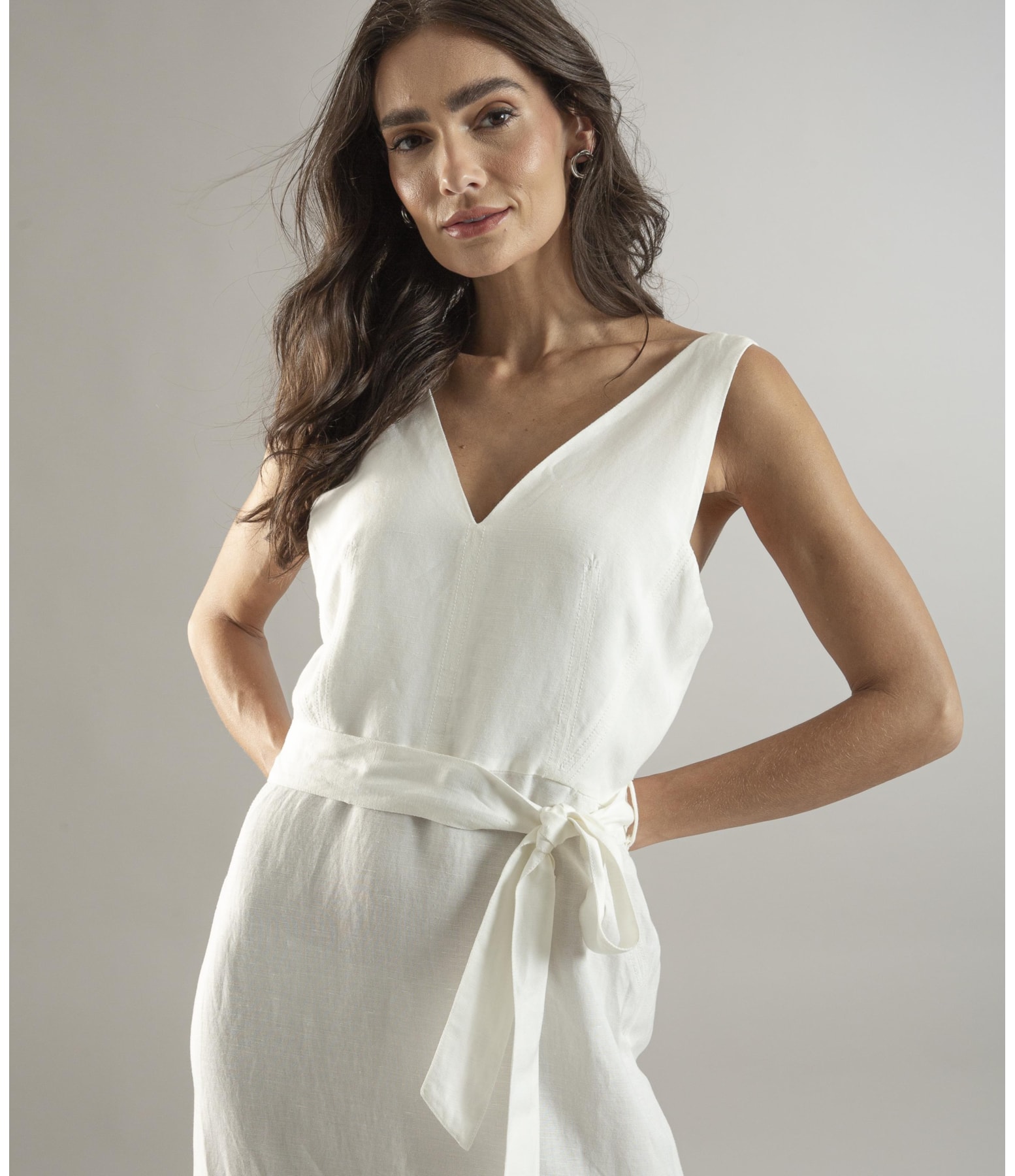 Vestido Linho  Buzios  Liso Off White