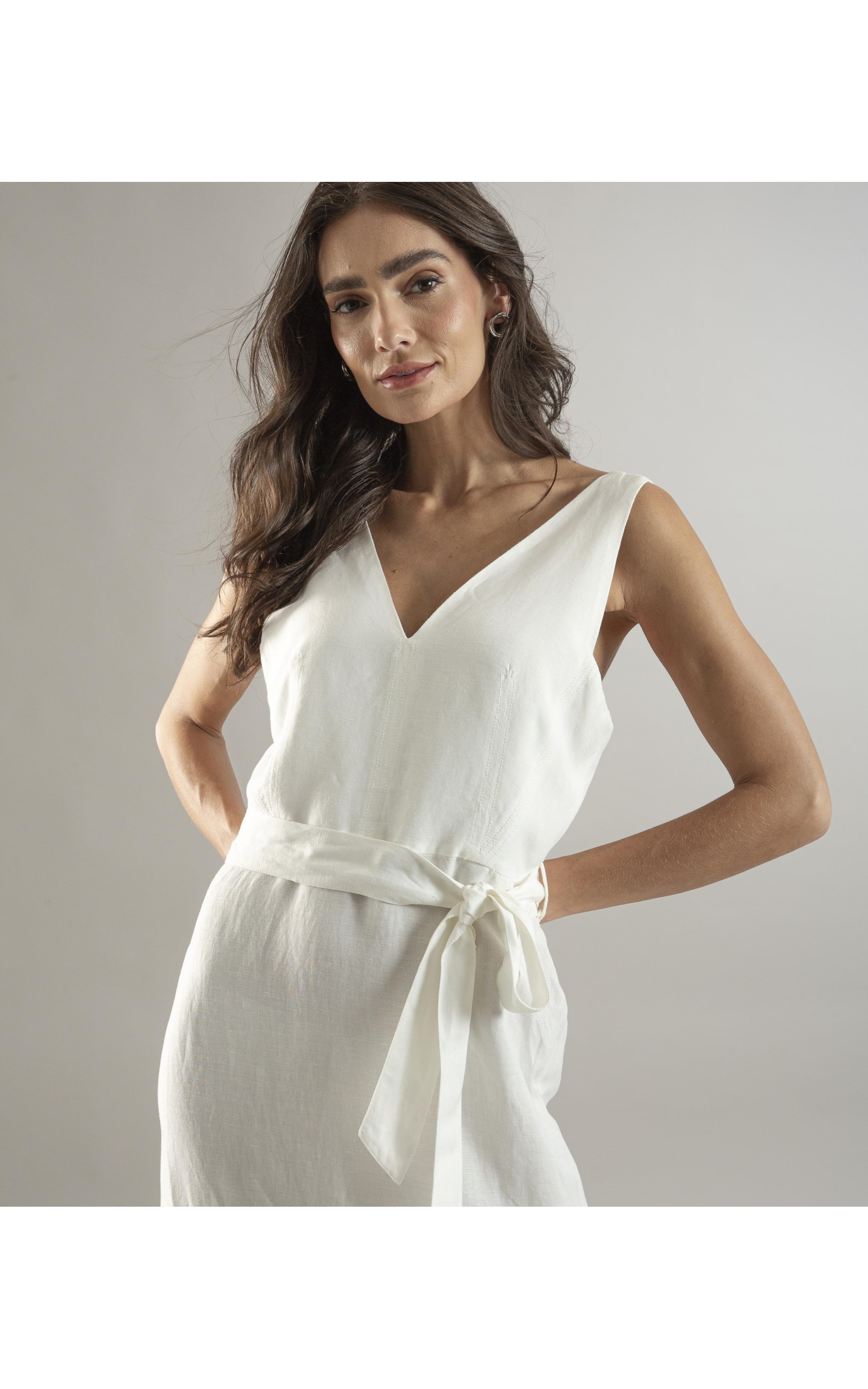 Vestido Linho  Buzios  Liso Off White