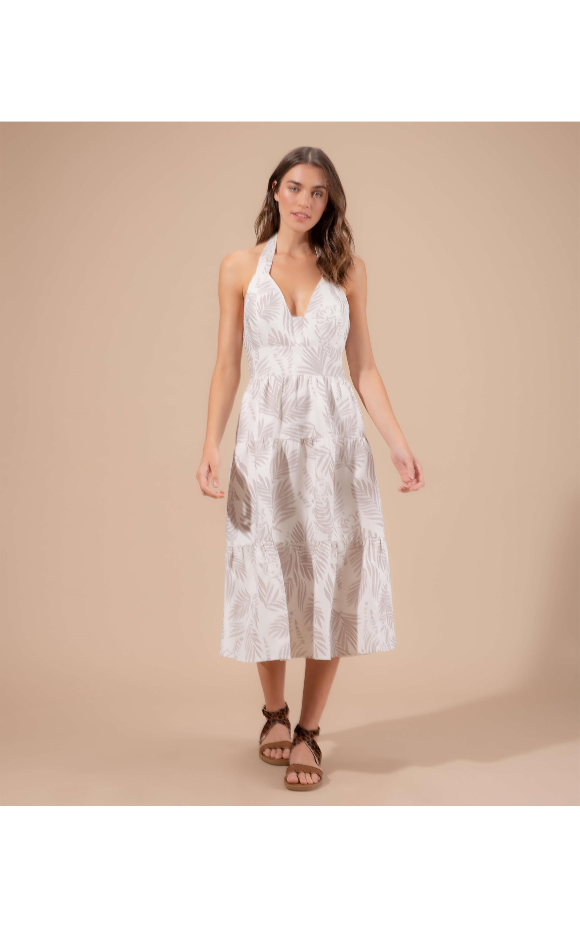 Vestido Linho  Cleo  Est Folhas Tigre Sandy