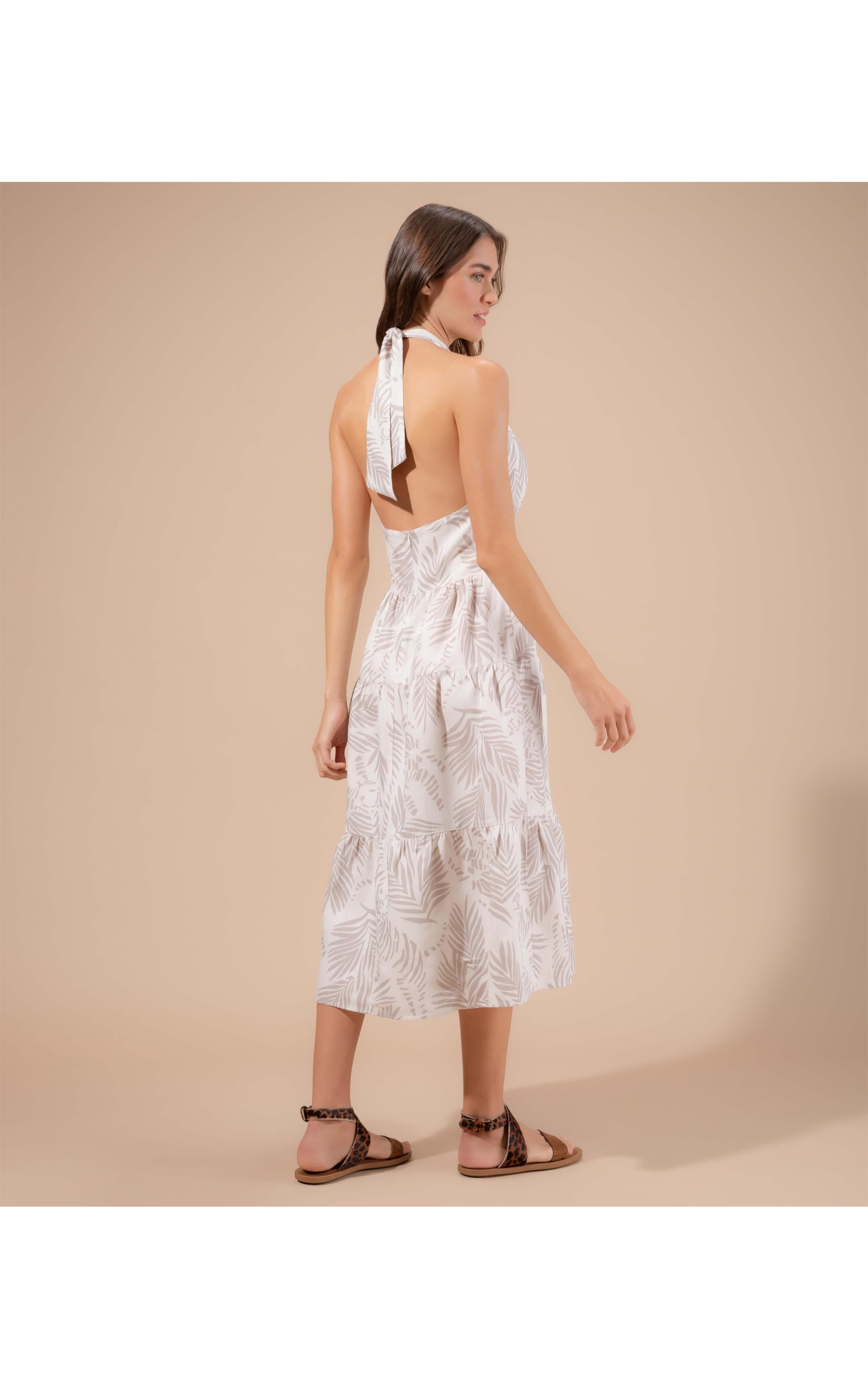 Vestido Linho  Cleo  Est Folhas Tigre Sandy