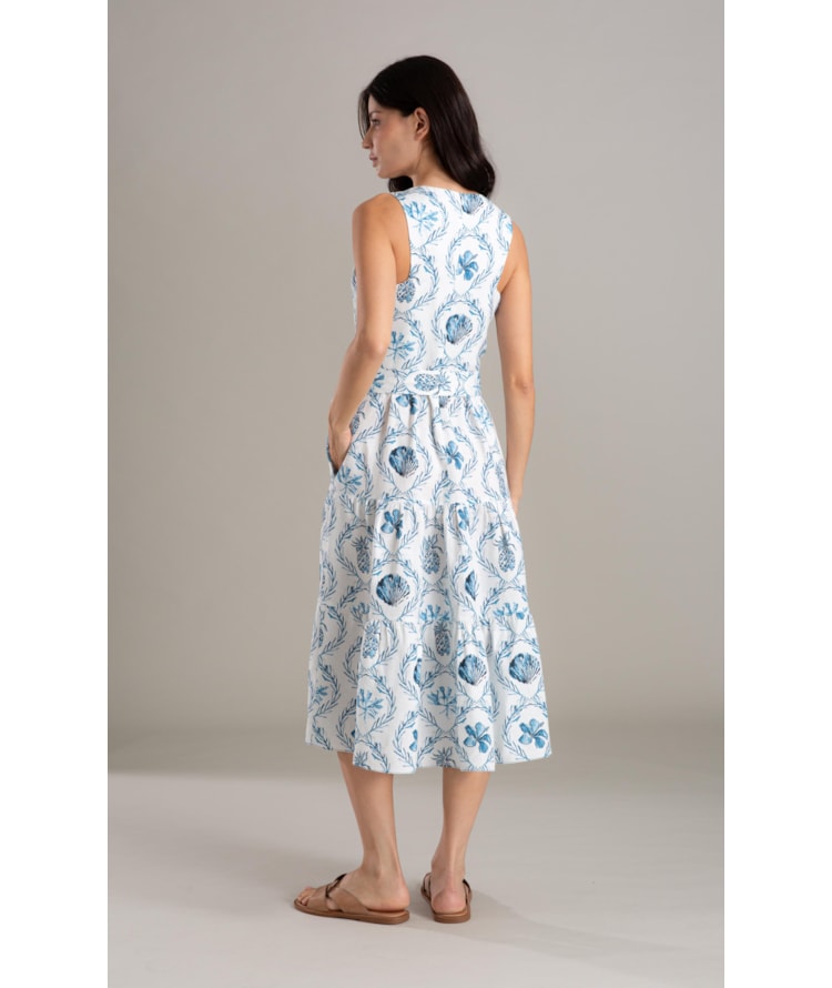 Vestido Linho  Diamond Ln Estampa Camafeu Marinho