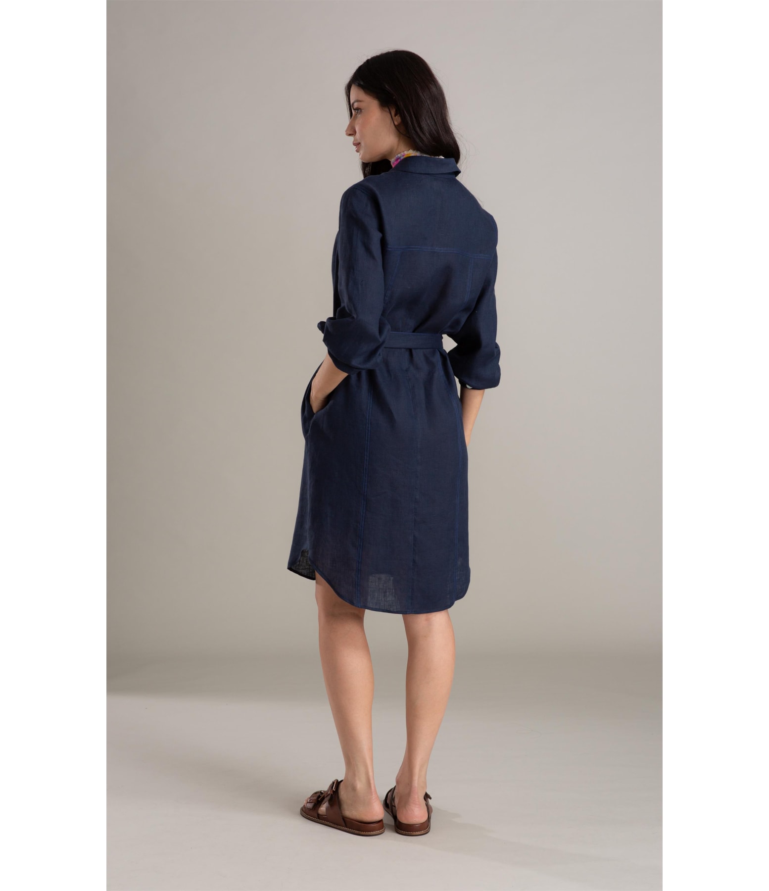 Vestido Linho  Emi  Liso Dark Navy