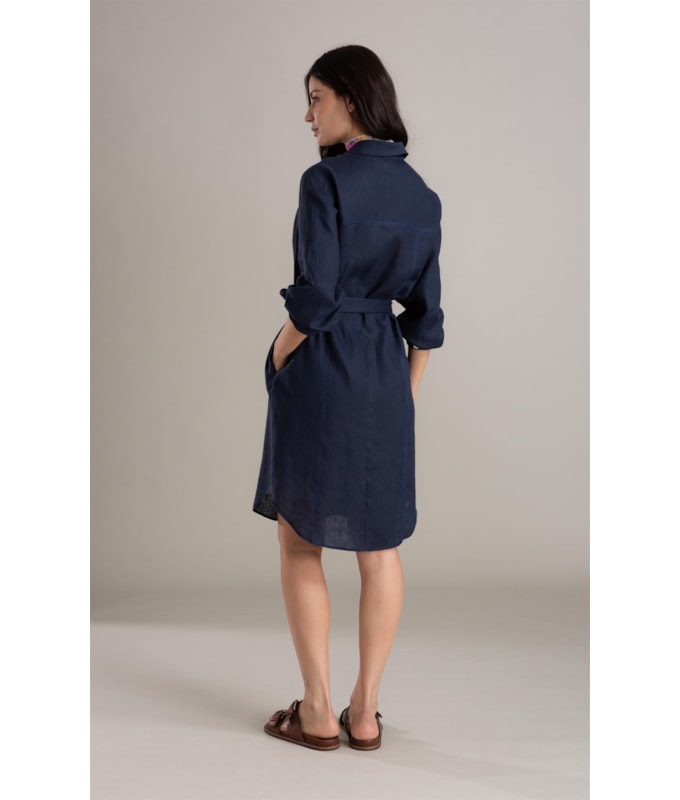 Vestido Linho  Emi  Liso Dark Navy