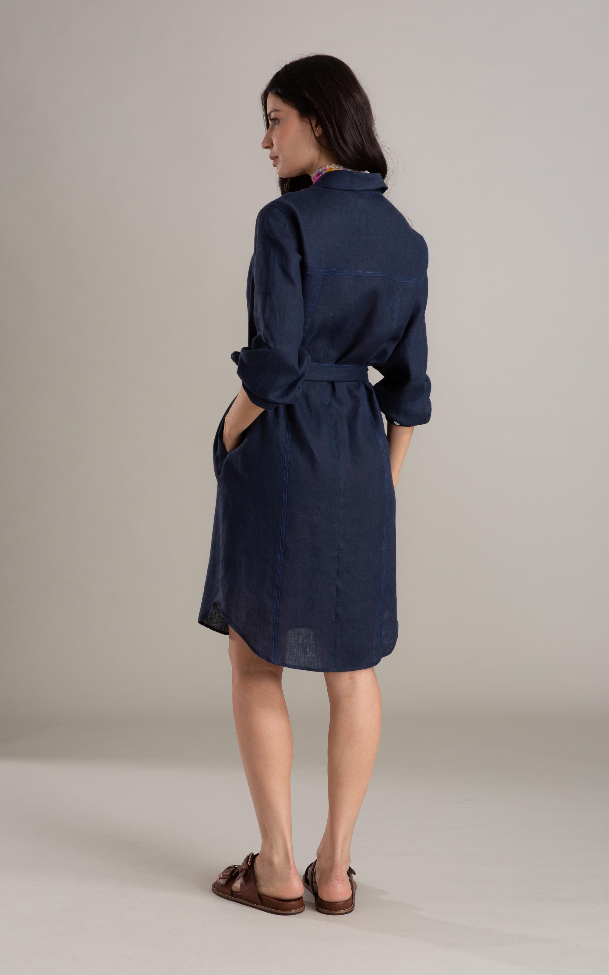 Vestido Linho  Emi  Liso Dark Navy
