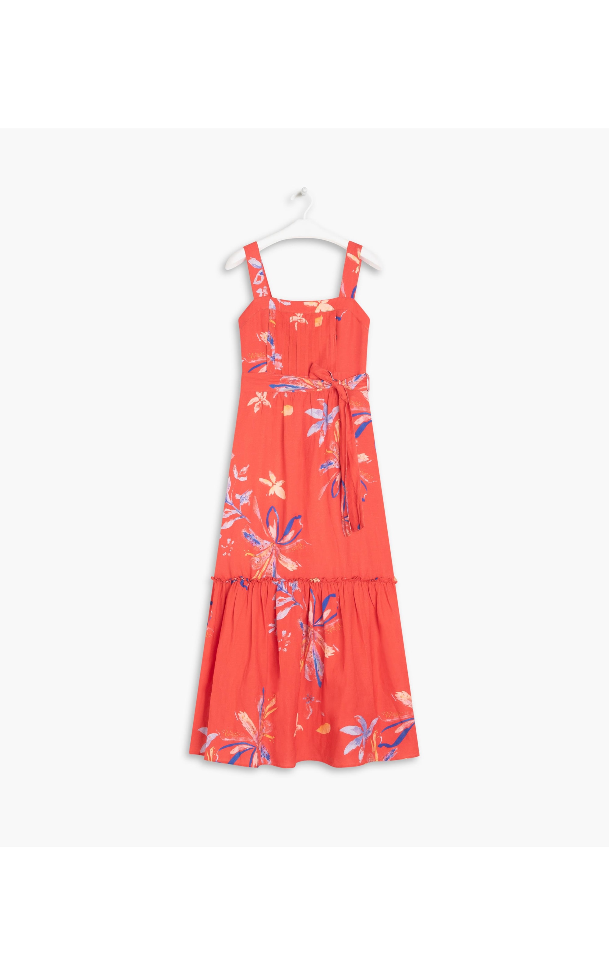 Vestido Linho  Fa Estampa Soft Flower Vermelho