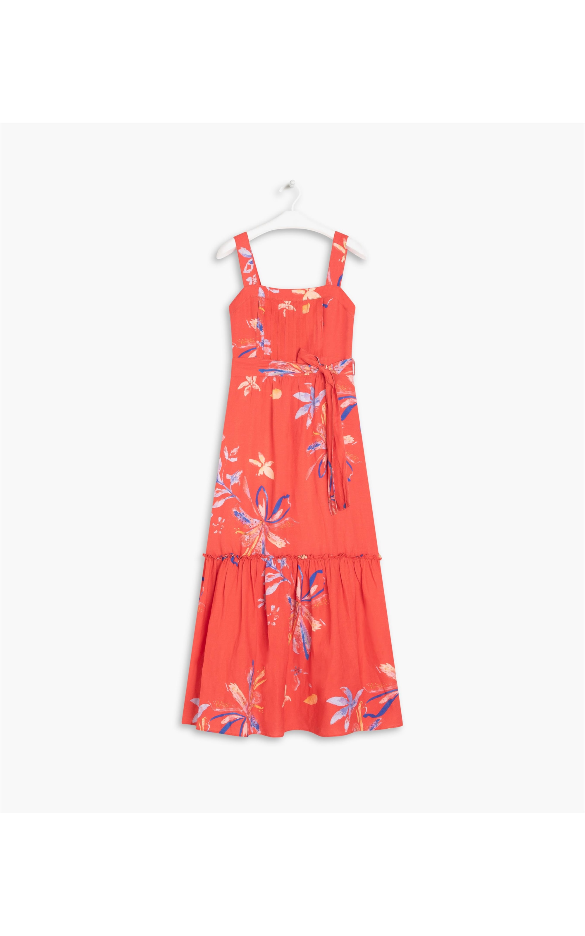 Vestido Linho  Fa Estampa Soft Flower Vermelho