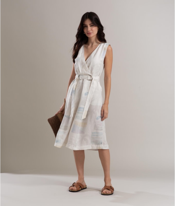 Vestido Linho  Fabiana Palm Acqua Branco