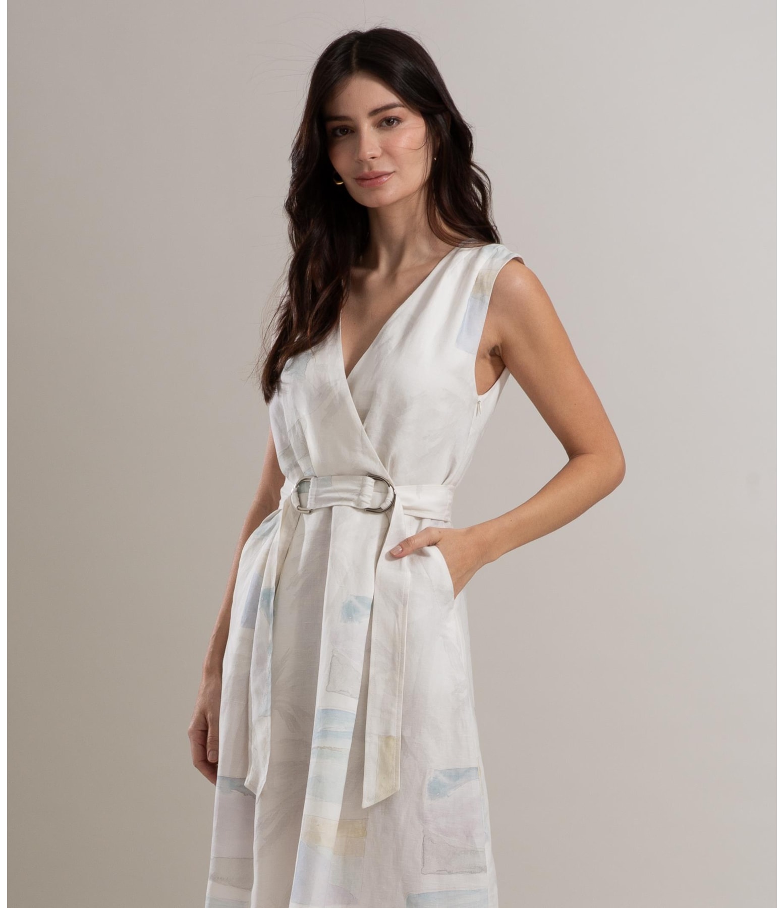 Vestido Linho  Fabiana Palm Acqua Branco