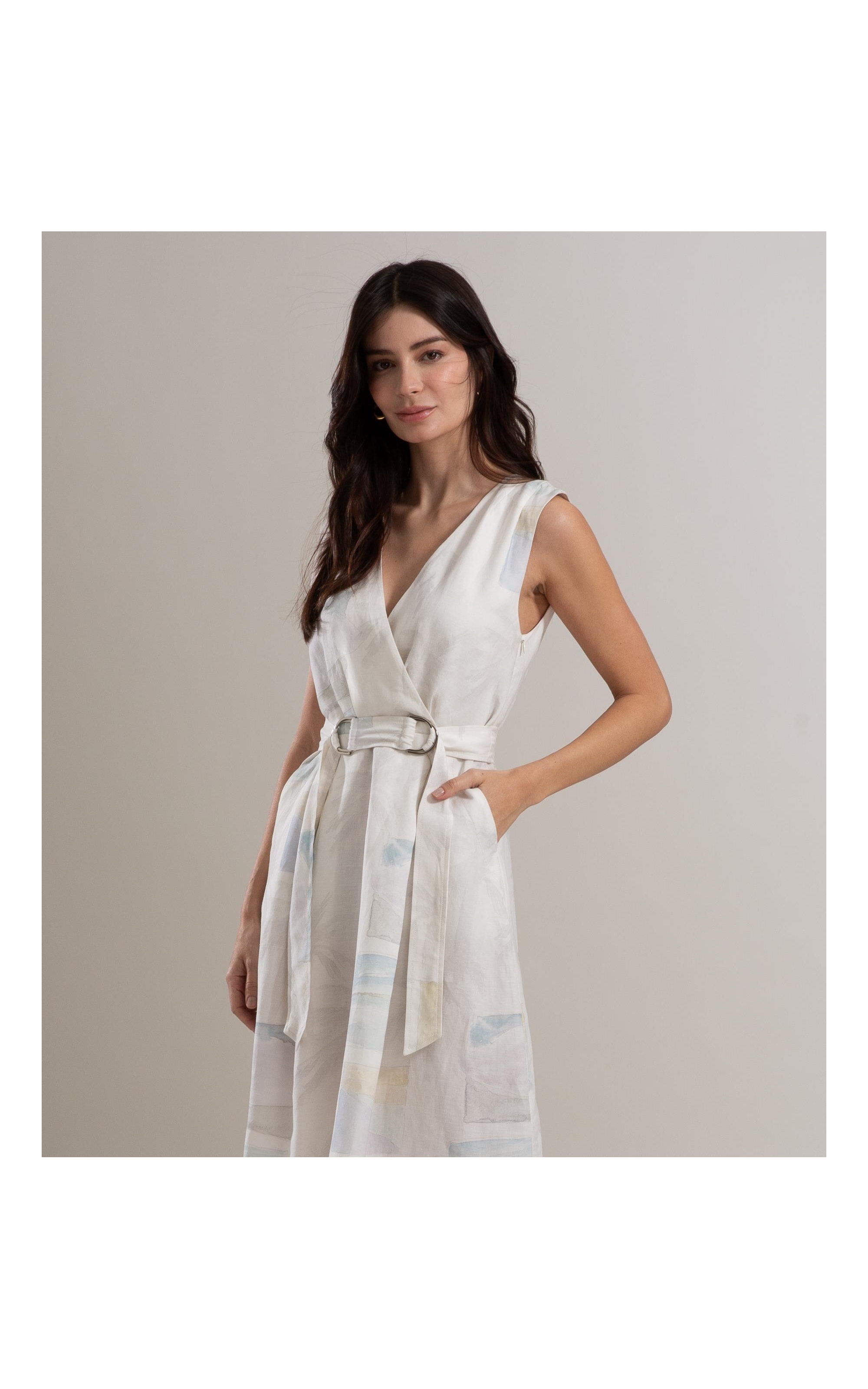 Vestido Linho  Fabiana Palm Acqua Branco