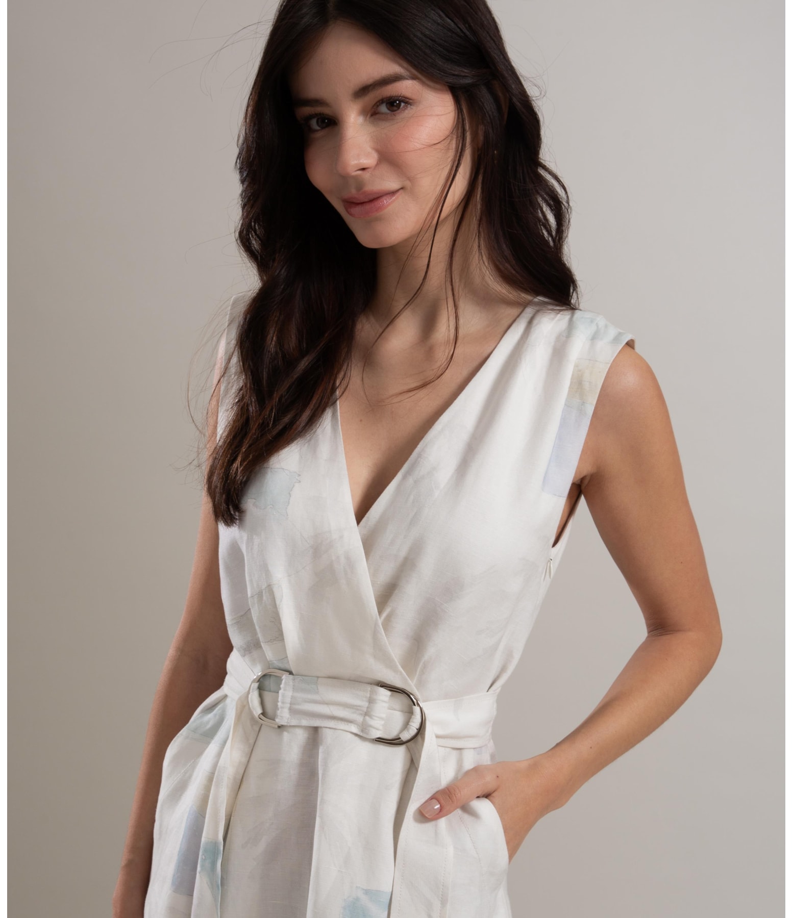 Vestido Linho  Fabiana Palm Acqua Branco