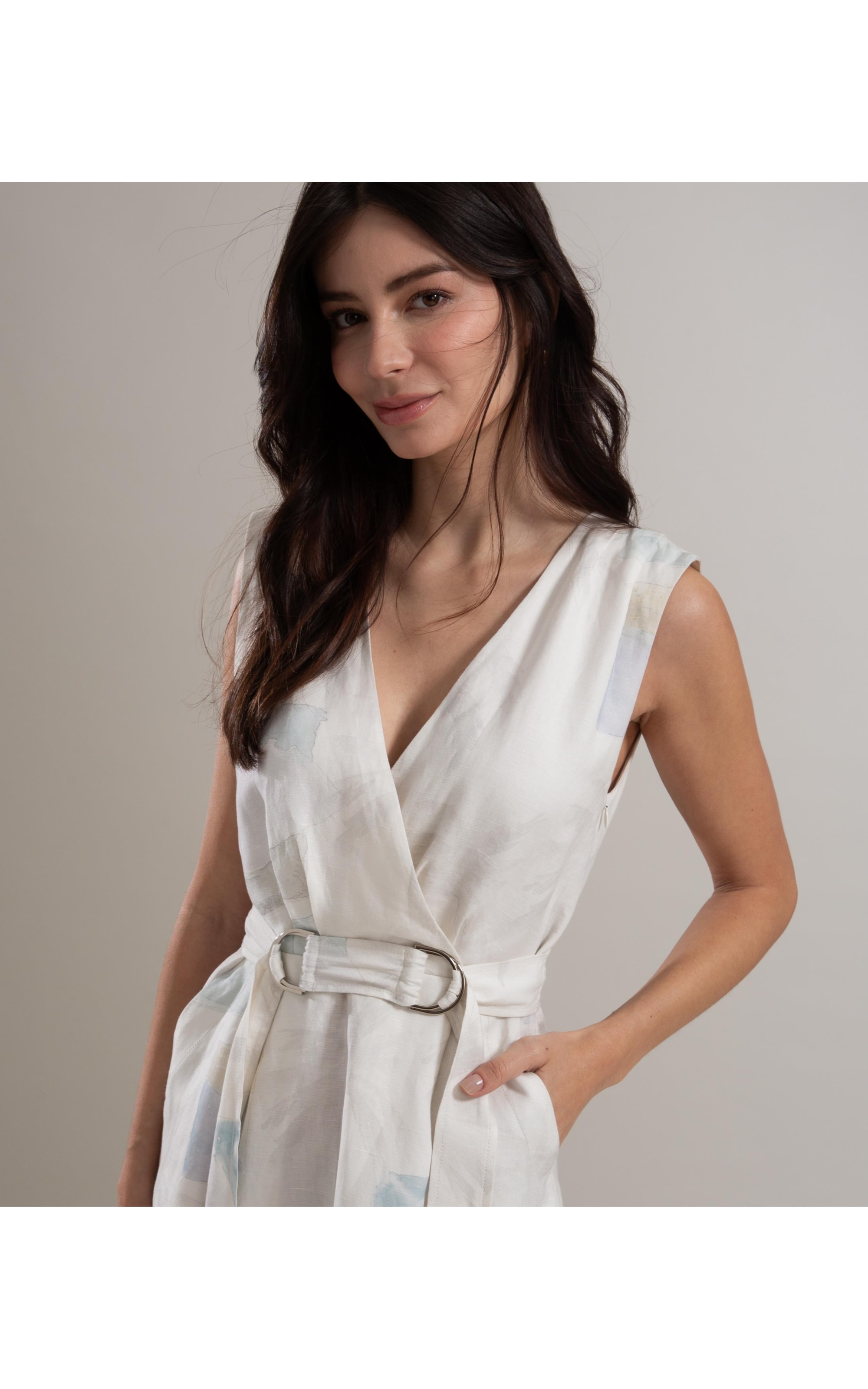 Vestido Linho  Fabiana Palm Acqua Branco