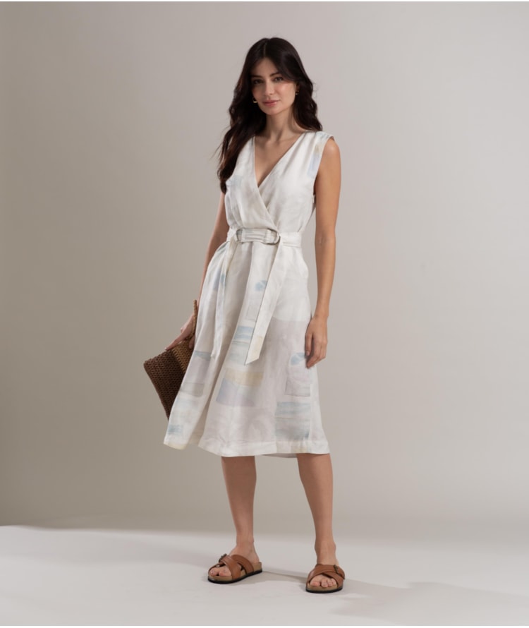 Vestido Linho  Fabiana Palm Acqua Branco