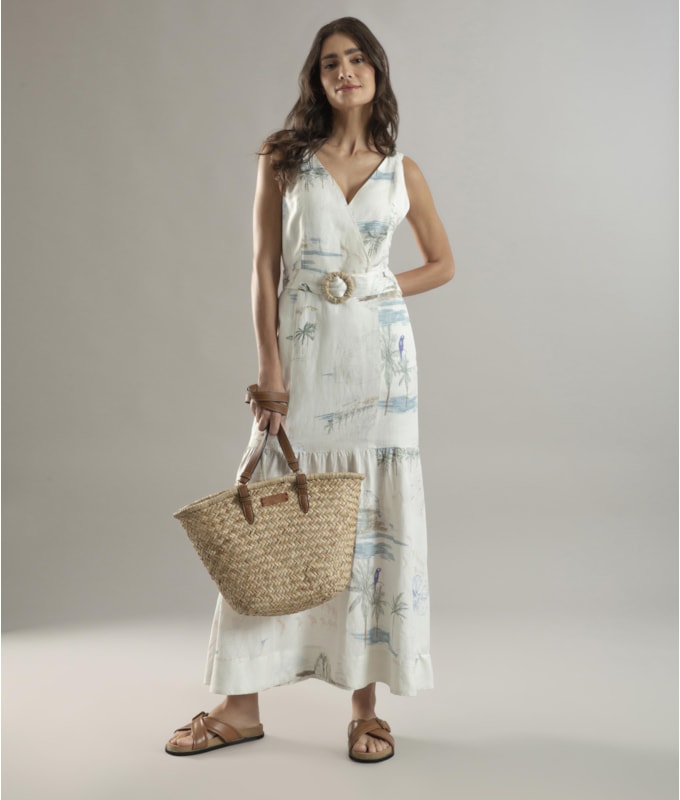 Vestido Linho  Gavea  Estampa Spot Branco