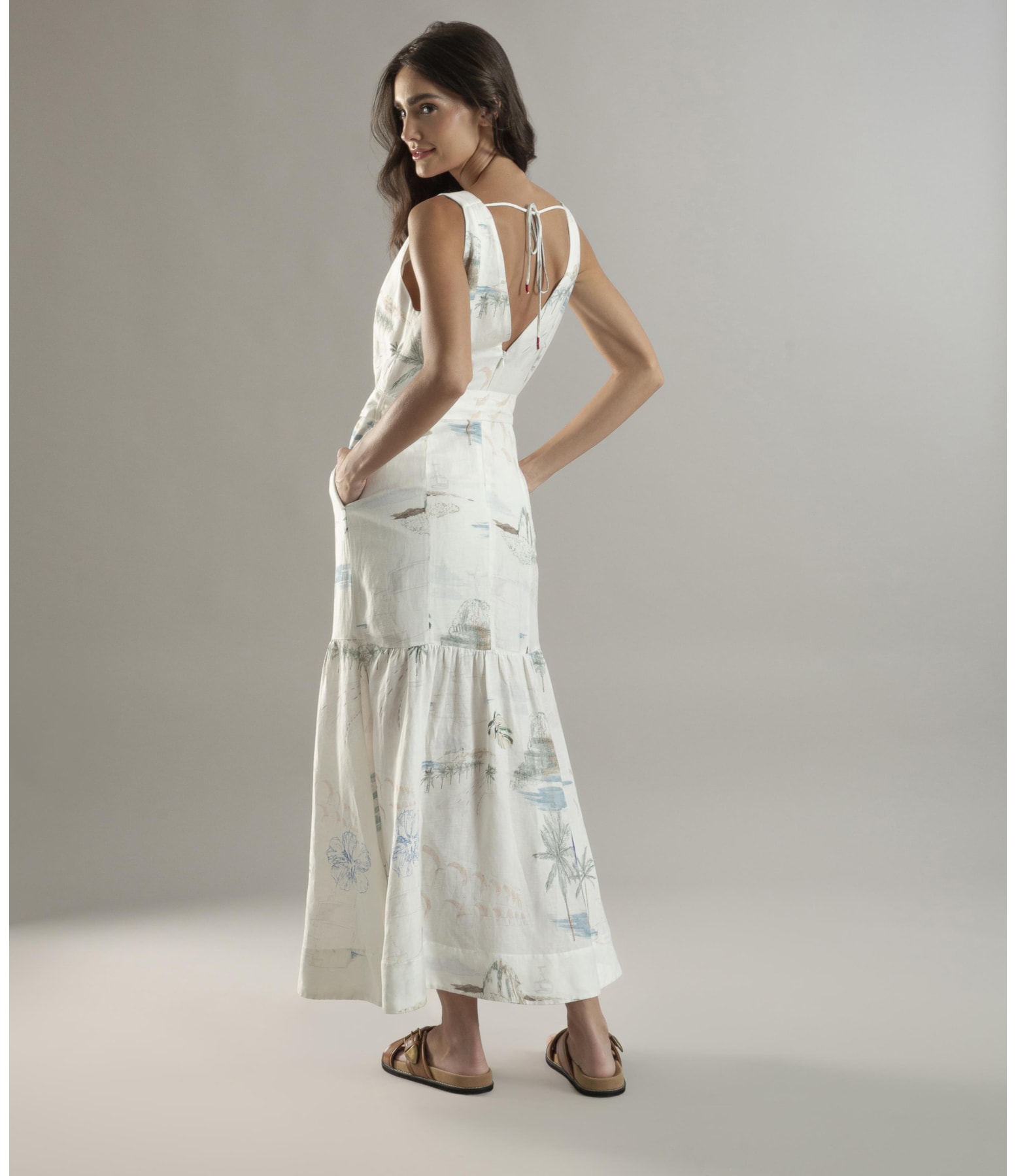 Vestido Linho  Gavea  Estampa Spot Branco