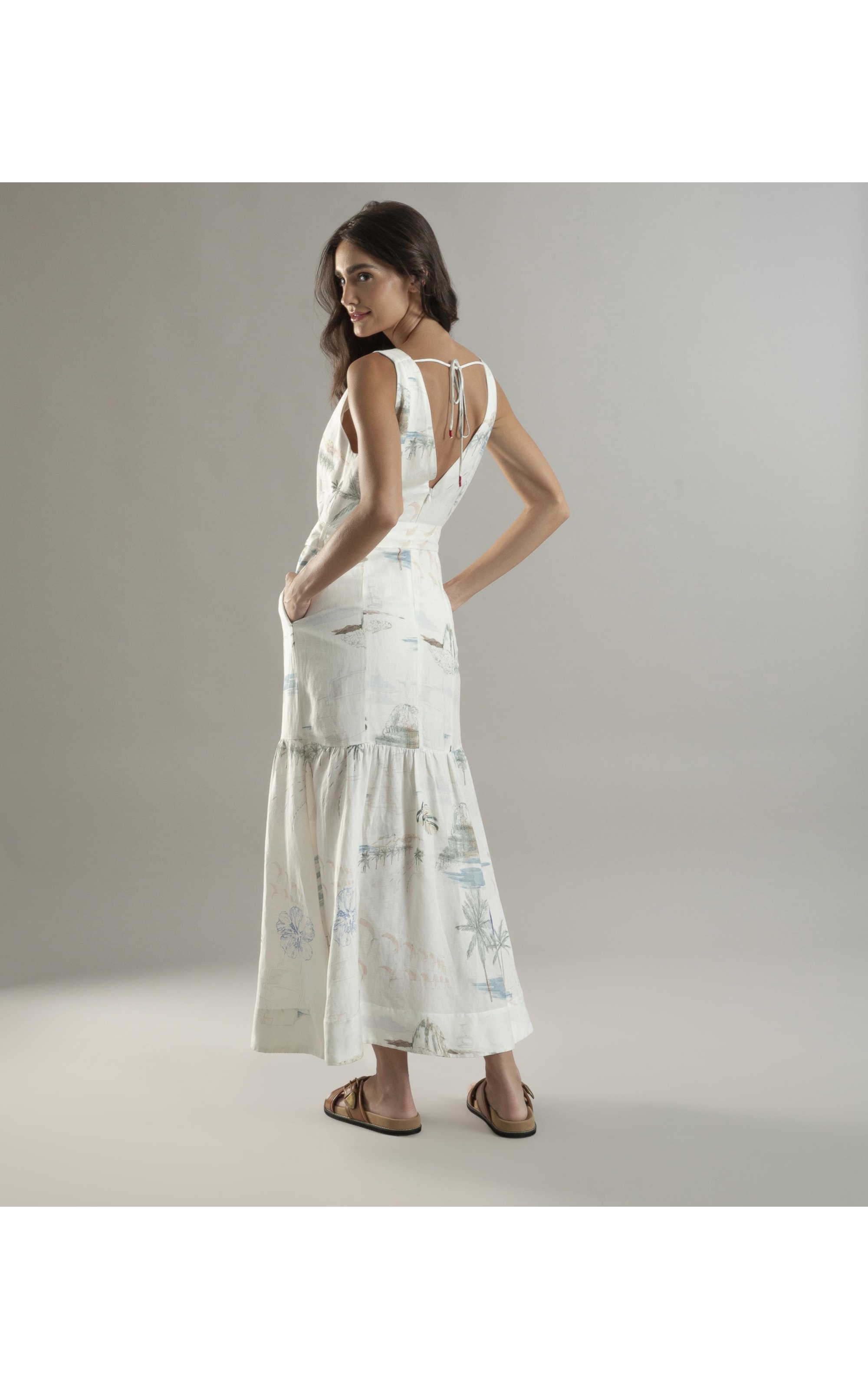 Vestido Linho  Gavea  Estampa Spot Branco