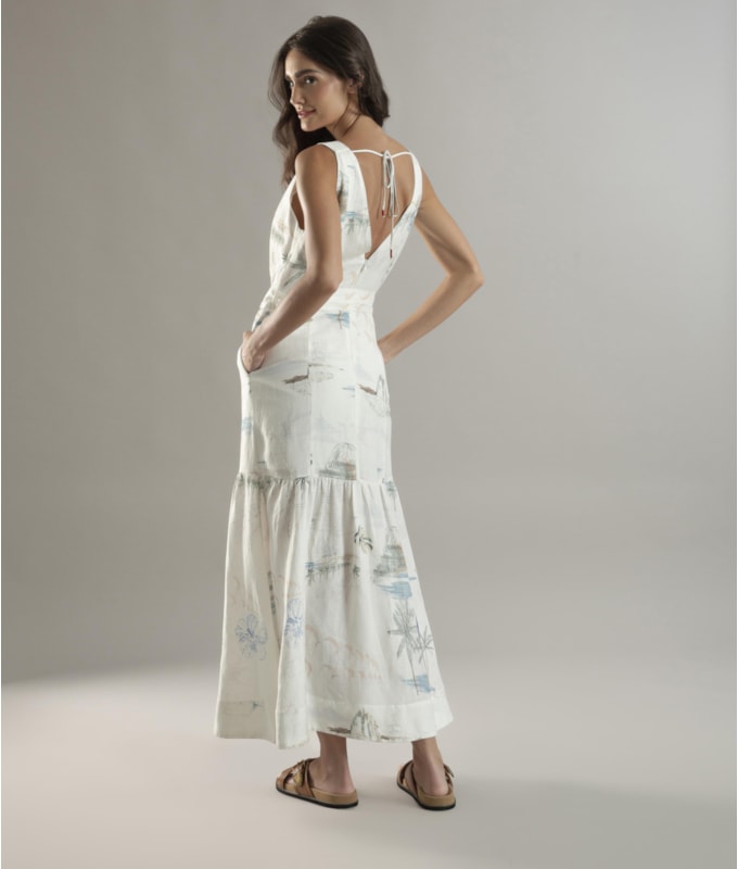 Vestido Linho  Gavea  Estampa Spot Branco