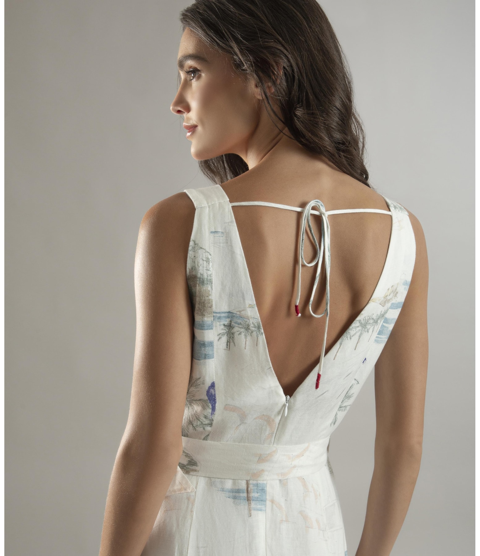 Vestido Linho  Gavea  Estampa Spot Branco