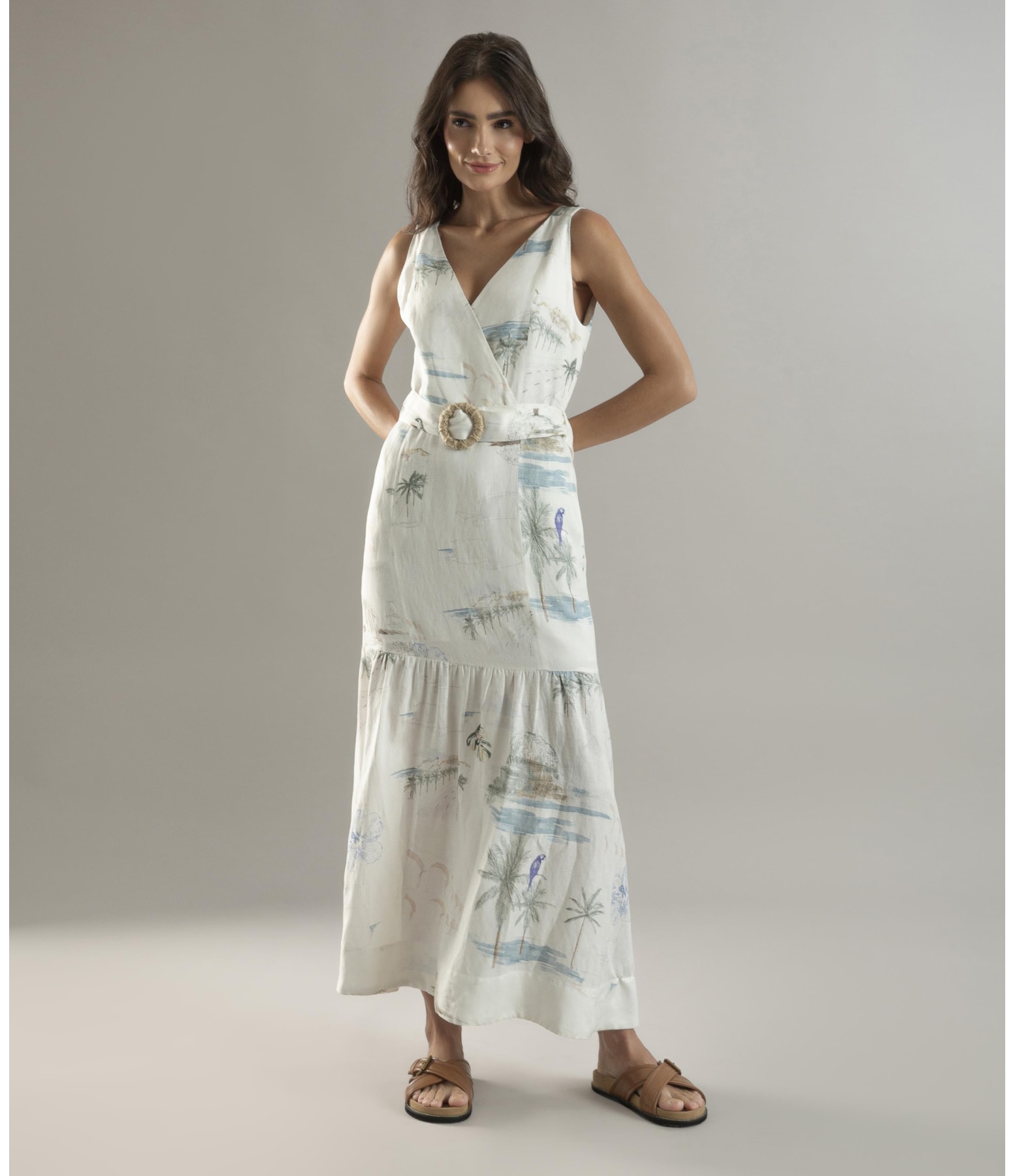 Vestido Linho  Gavea  Estampa Spot Branco